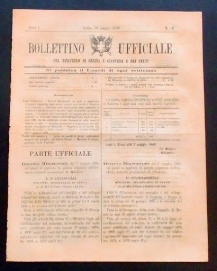 Bollettino Ufficiale Ministero Grazia Giustizia Culti - Anno I - …
