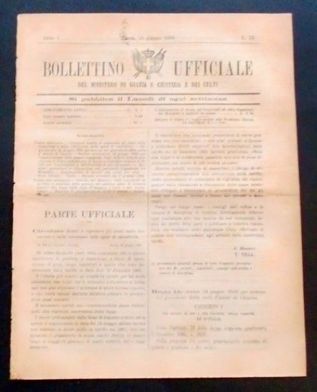 Bollettino Ufficiale Ministero Grazia Giustizia Culti - Anno I - …