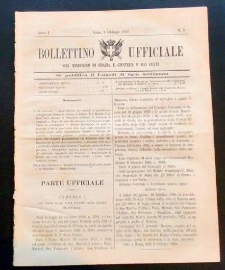 Bollettino Ufficiale Ministero Grazia Giustizia Culti - Anno I - …