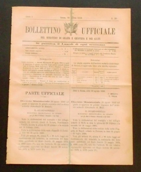 Bollettino Ufficiale Ministero Grazia Giustizia Culti - Anno I - …