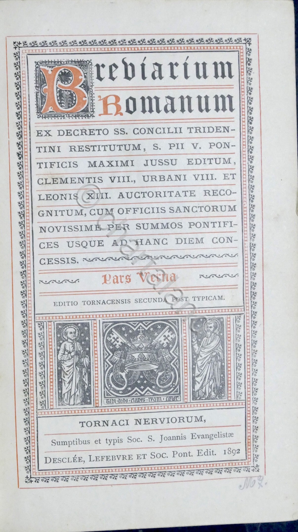 Breviarium Romanum ex Decreto SS. Concilii Tridentini - Pars Verna …
