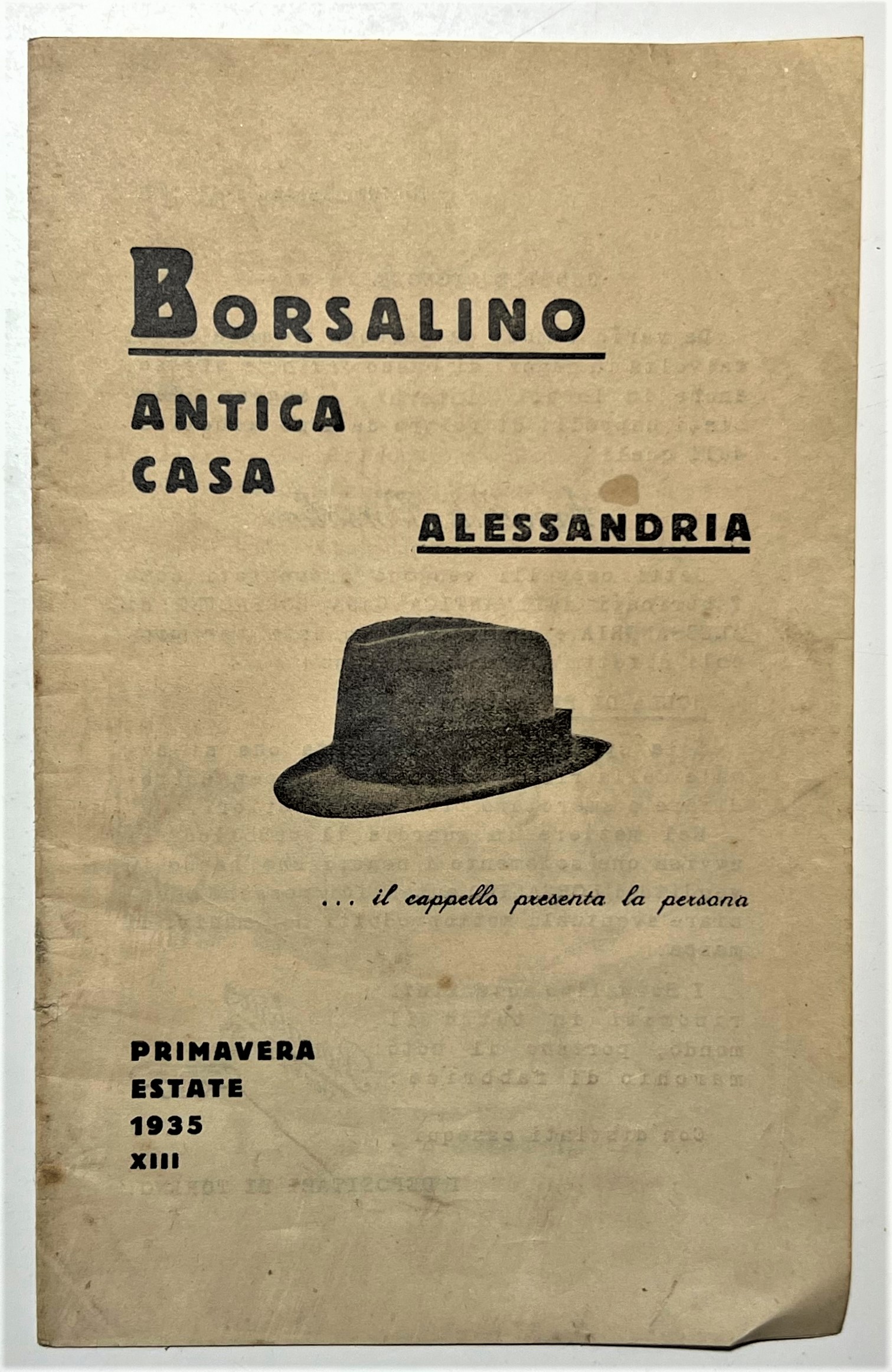 Brochure - Borsalino Antica Casa, Alessandria - Primavera-Estate 1935