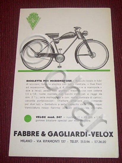 Brochure Biciclette per micromotori - Velox mod. 347 - 1930 …