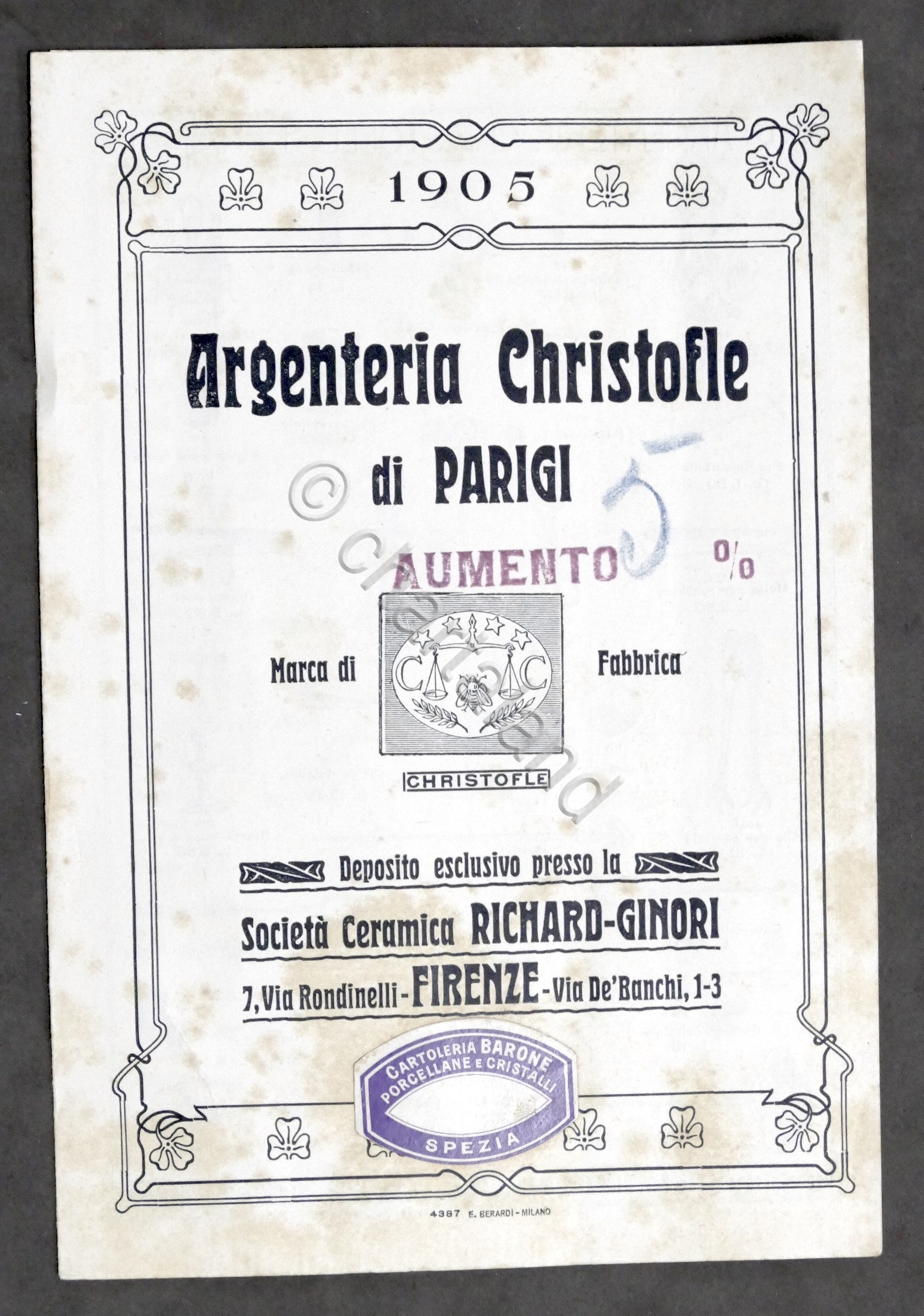 Brochure Catalogo Argenteria Christofle di Parigi - 1905