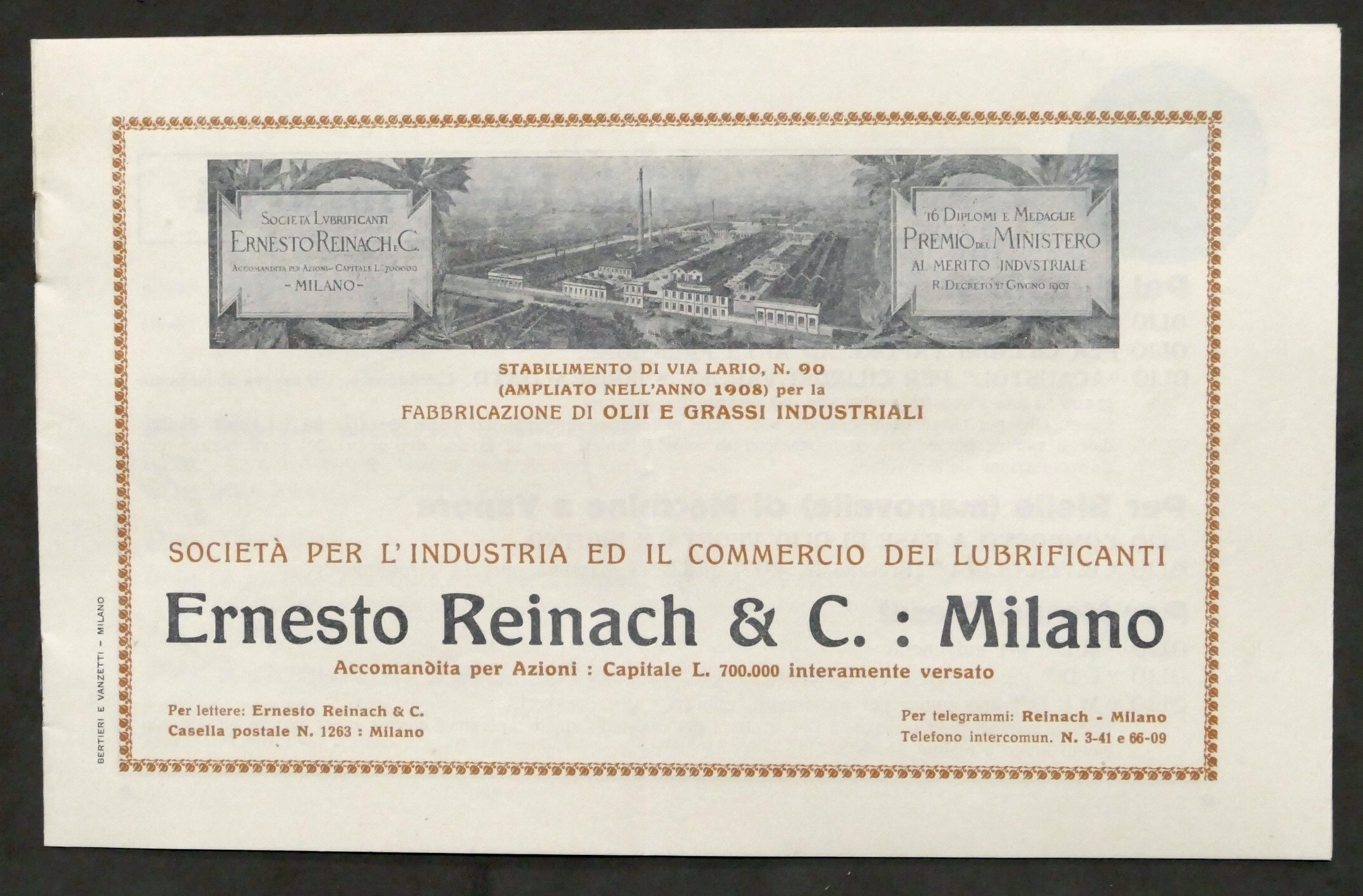 Brochure E. Reinach - Milano - Società olii e grassi …