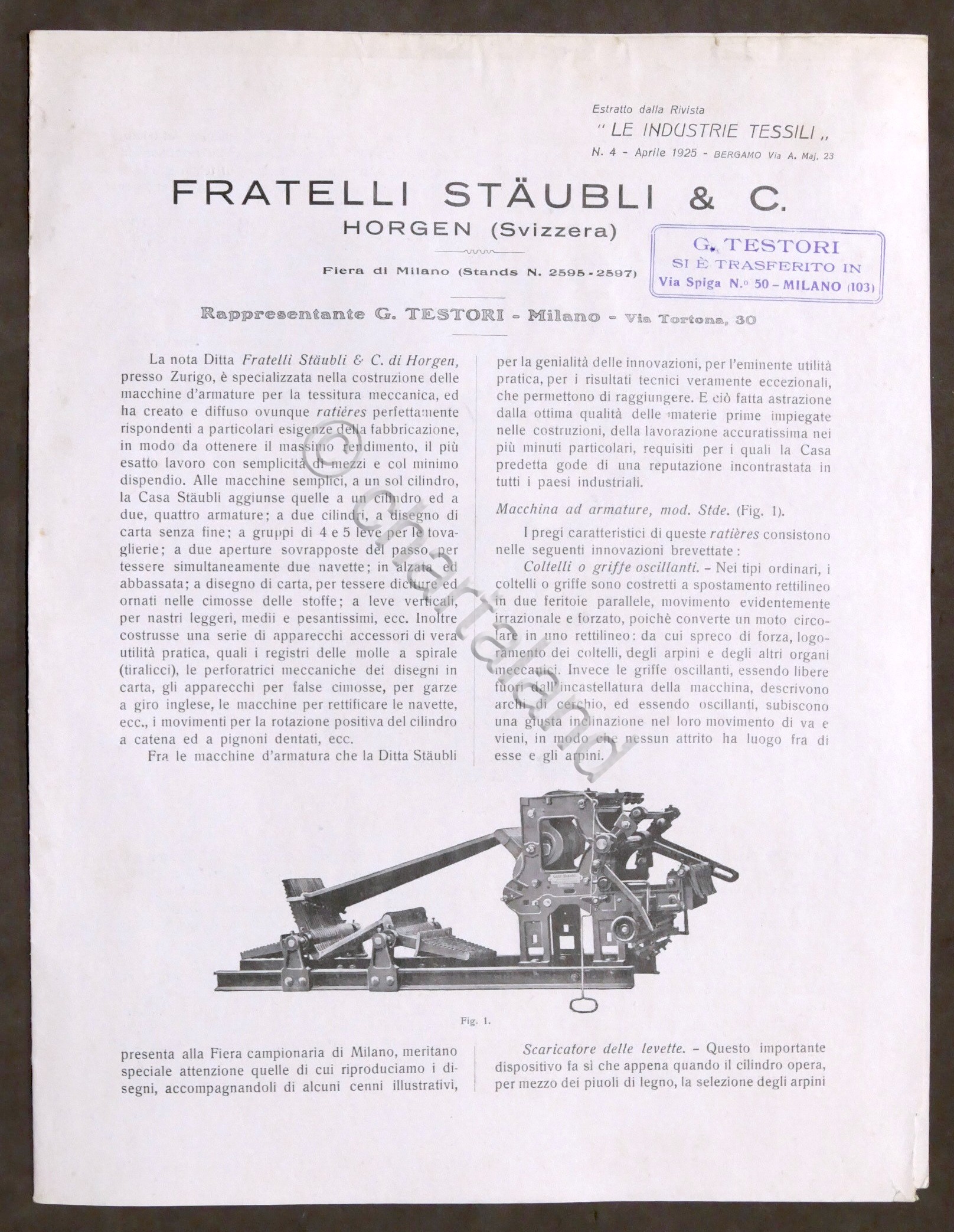 Brochure Industria Tessile - Fratelli Staubli - Horgen Svizzera - …