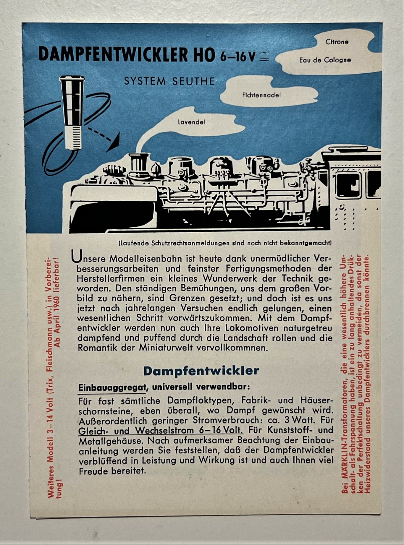 Brochure Modellismo Ferroviario - Dampfentwickler HO 6-16V System Seuth