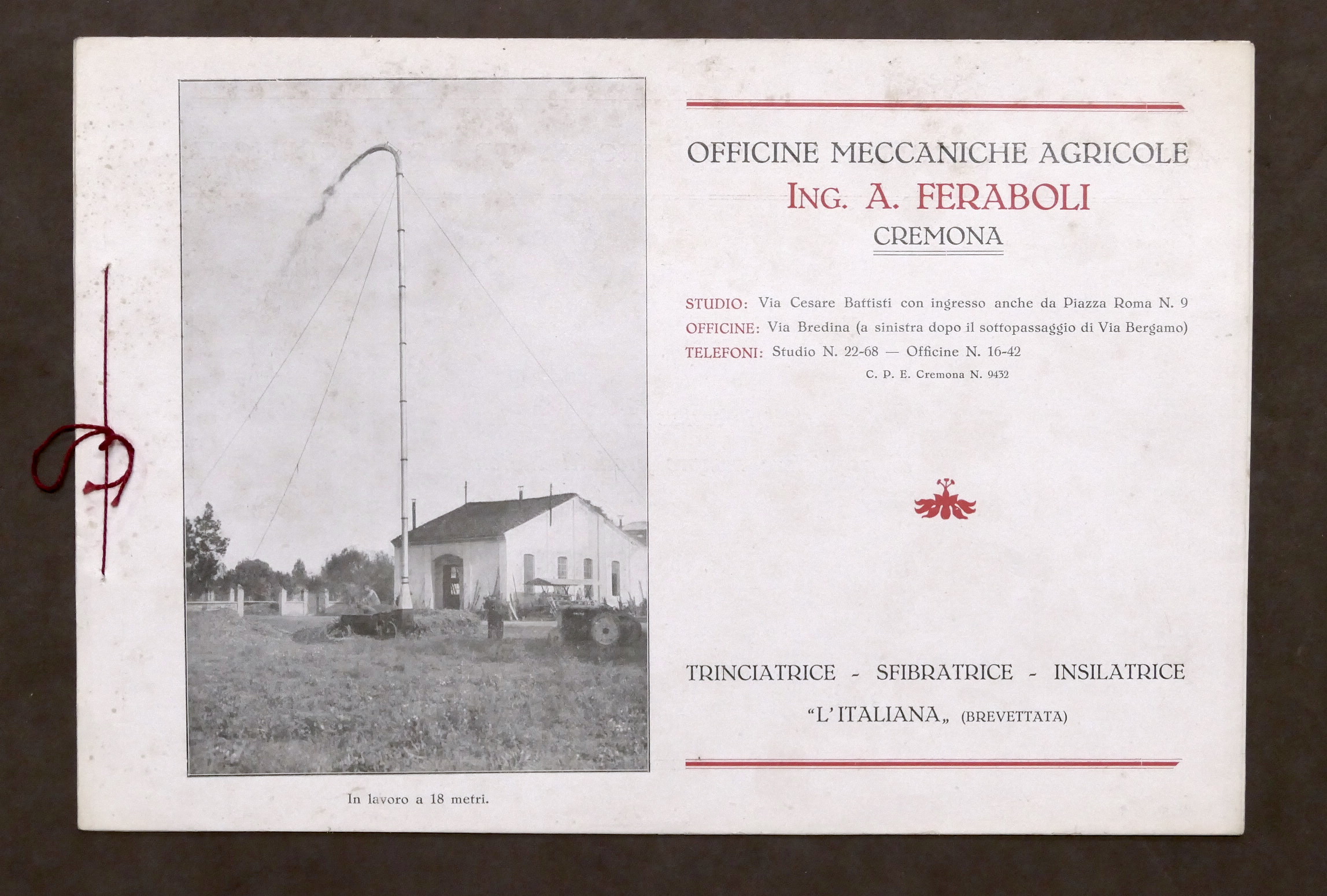 Brochure Officine Meccaniche Agricole Feraboli Trinciatrici Sfibratrici 1930 ca.