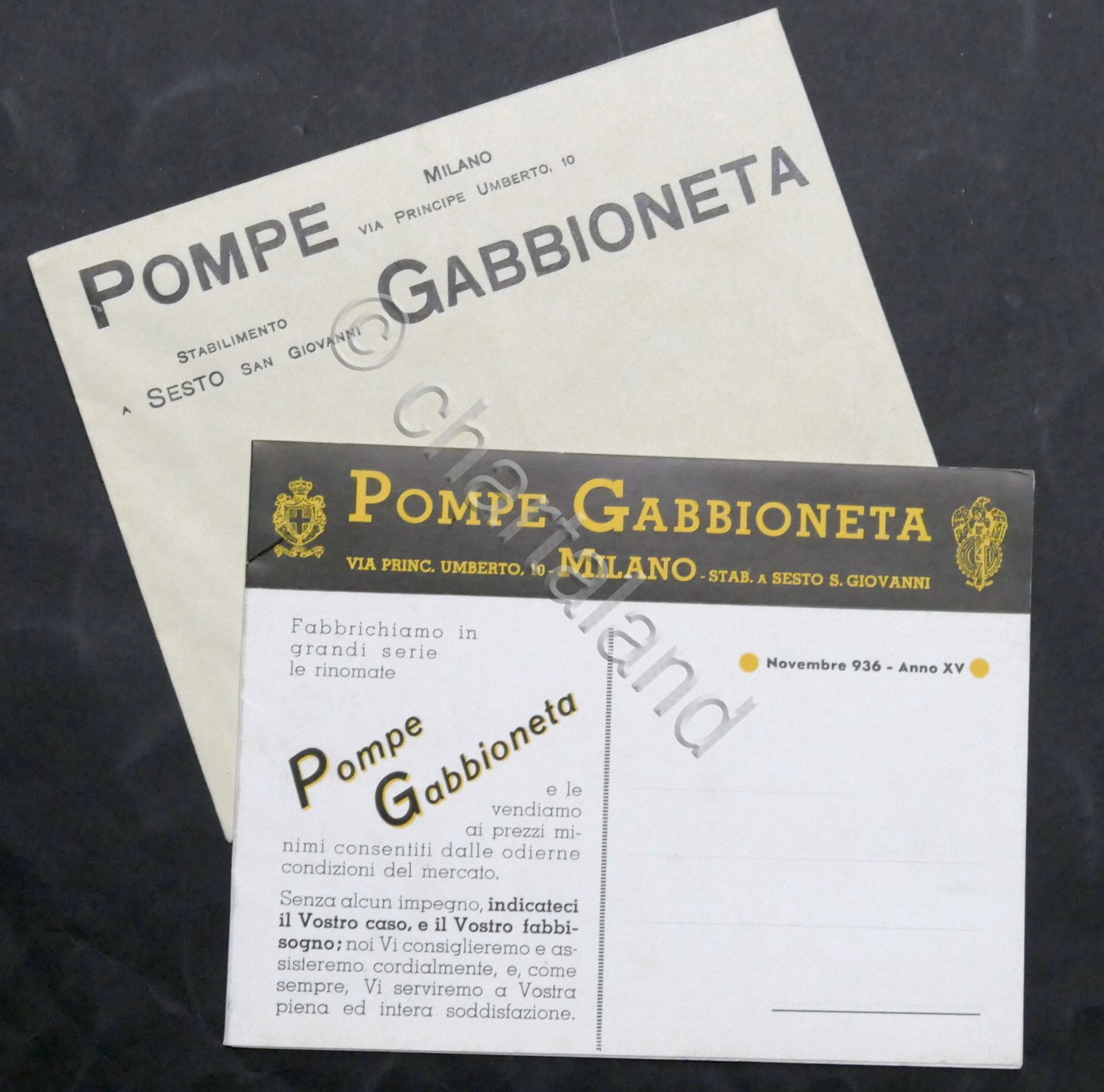 Brochure Pompe Gabbioneta (Milano) - Anno 1936