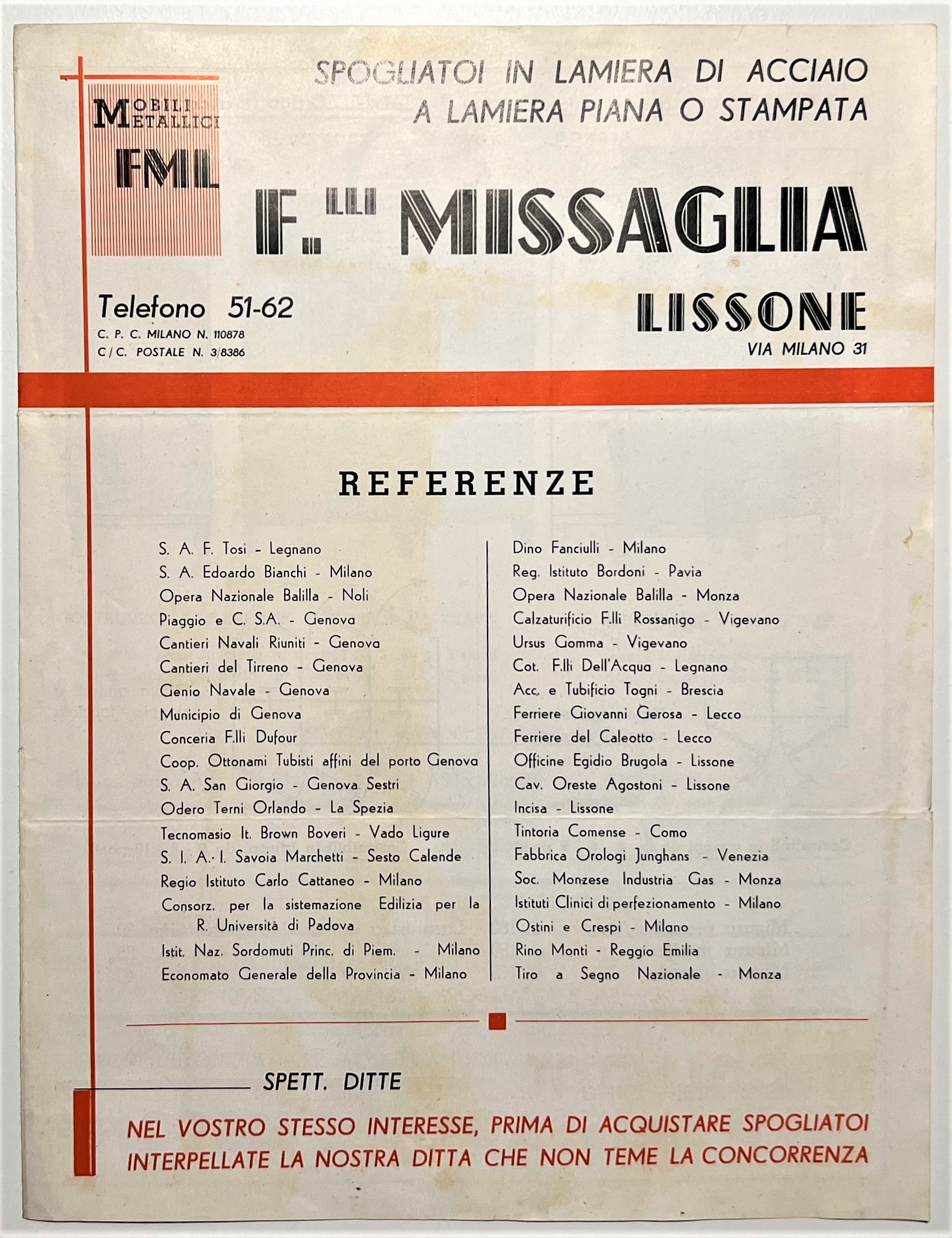 Brochure Pubblicità- Mobili Metallici di Fr. Missaglia - Lissone - …