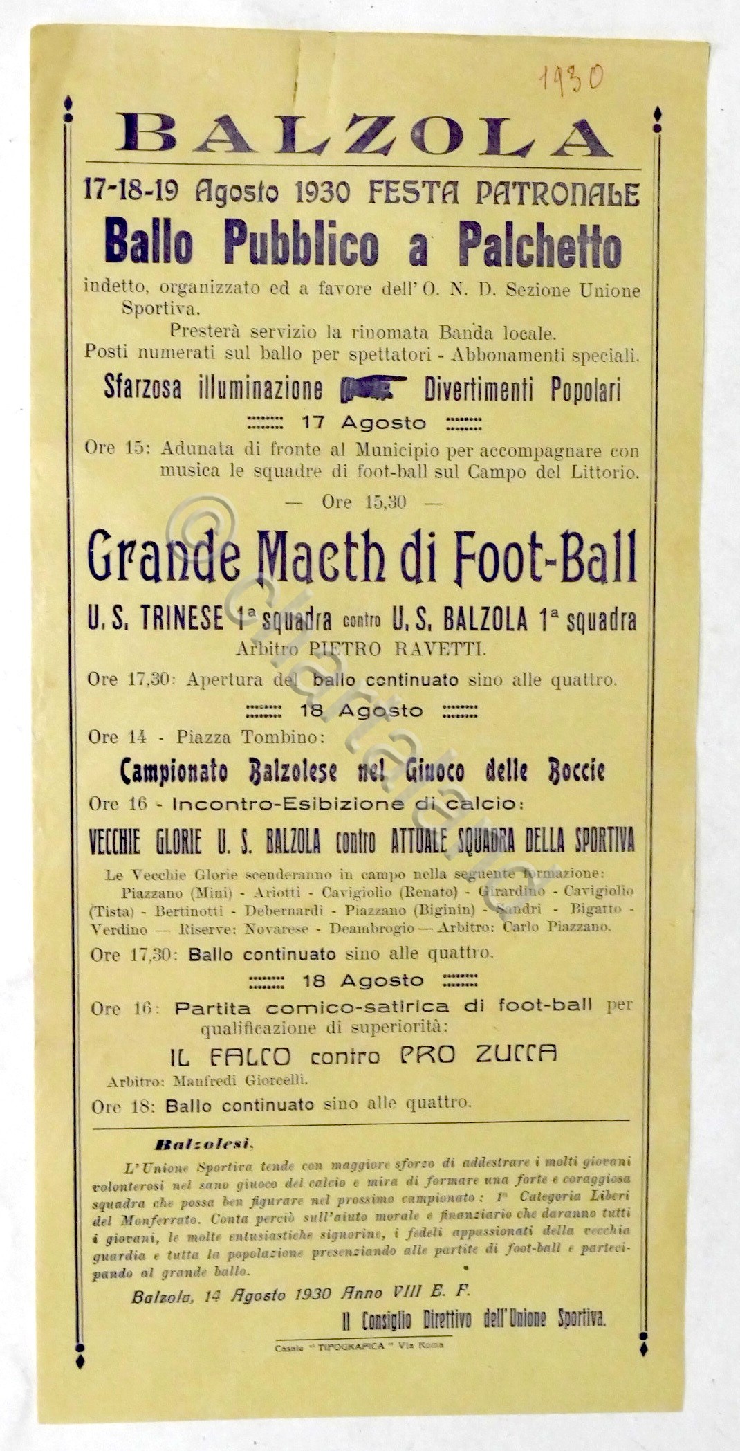 Calcio - Locandina partita U.S. Trinese - U.S. Balzola / …