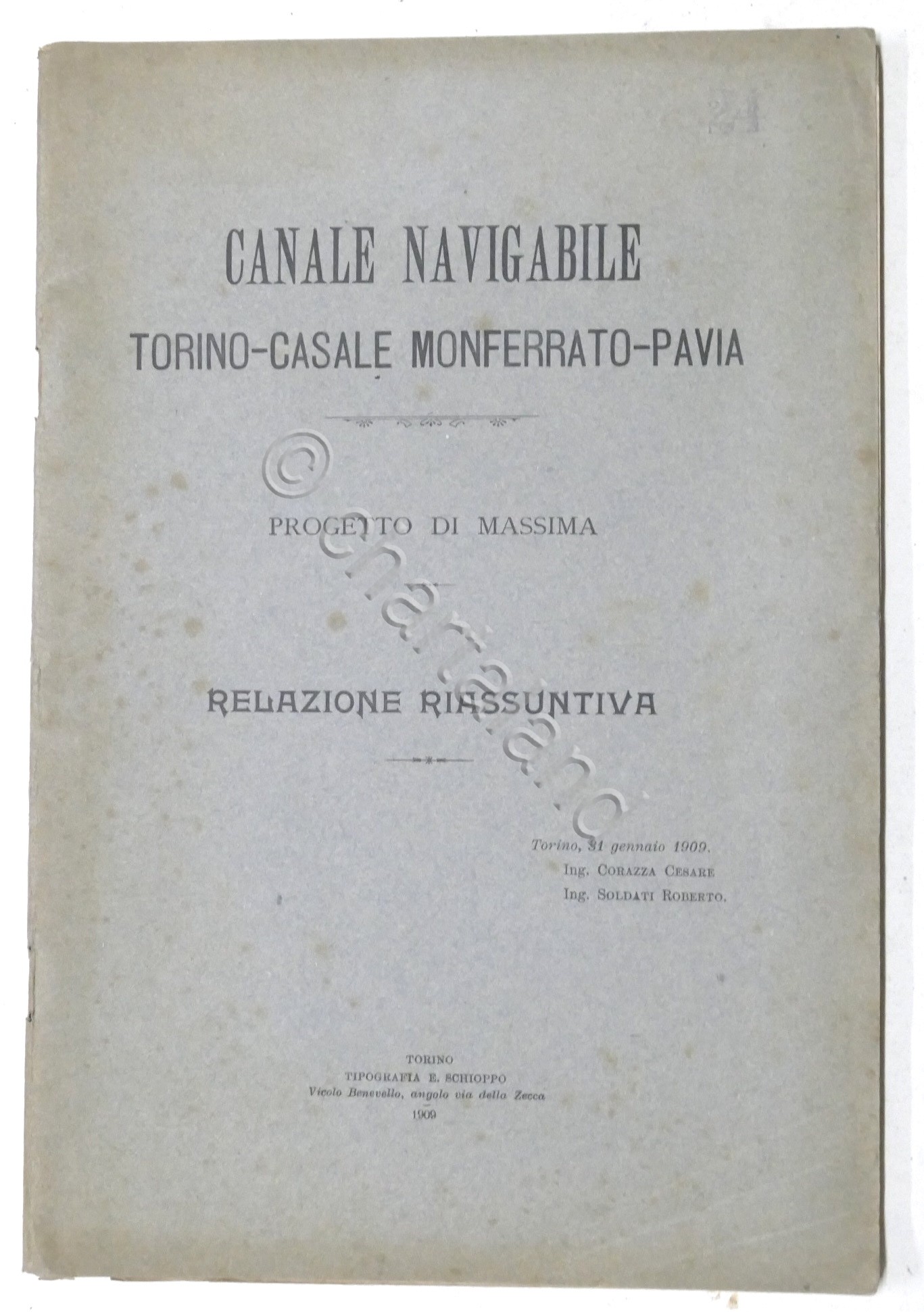 Canale navigabile Torino-Casale Monferrato-Pavia - Progetto - Relazione - 1909