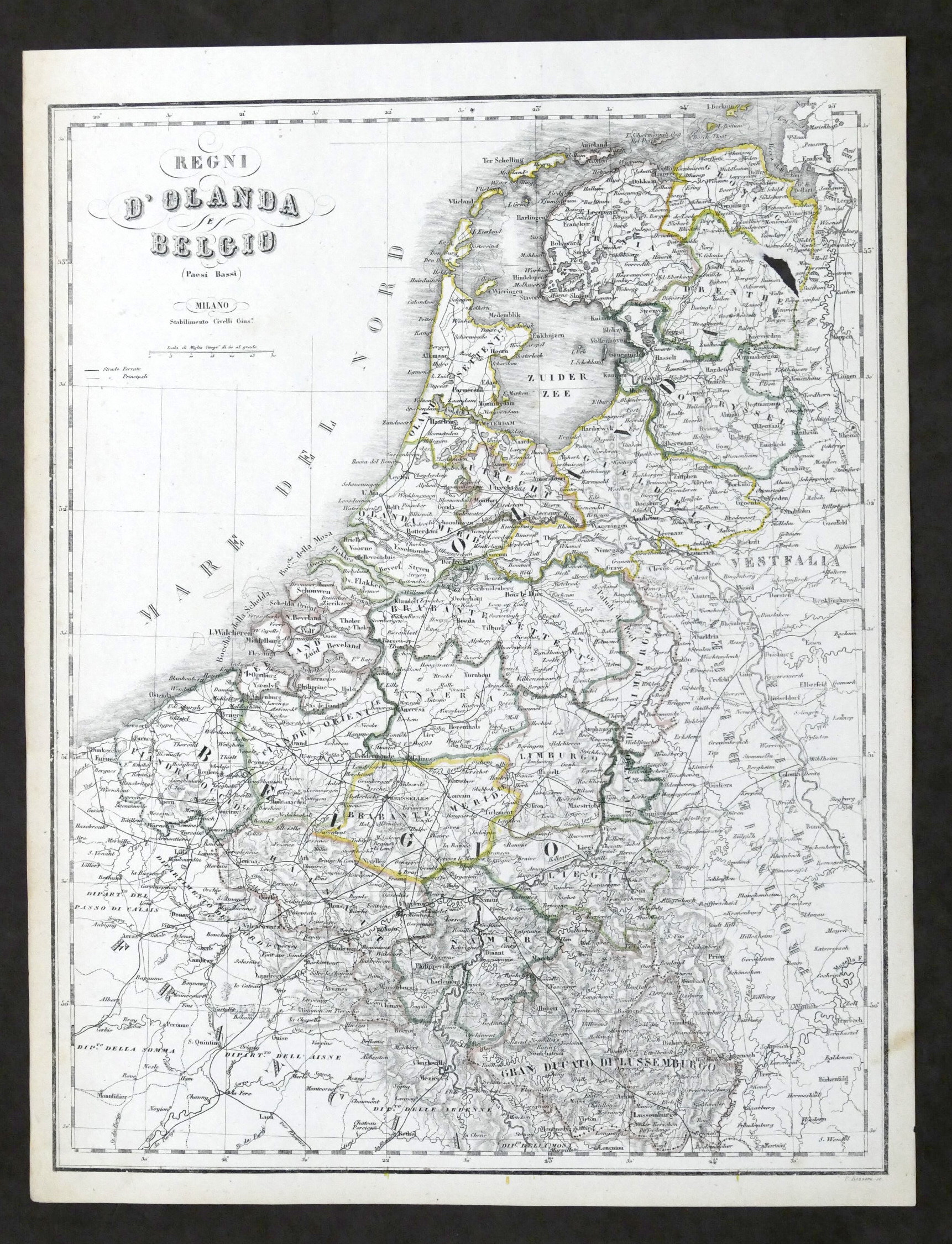 Carta geografica - Regni Olanda e Belgio - Stabilimento Civelli …