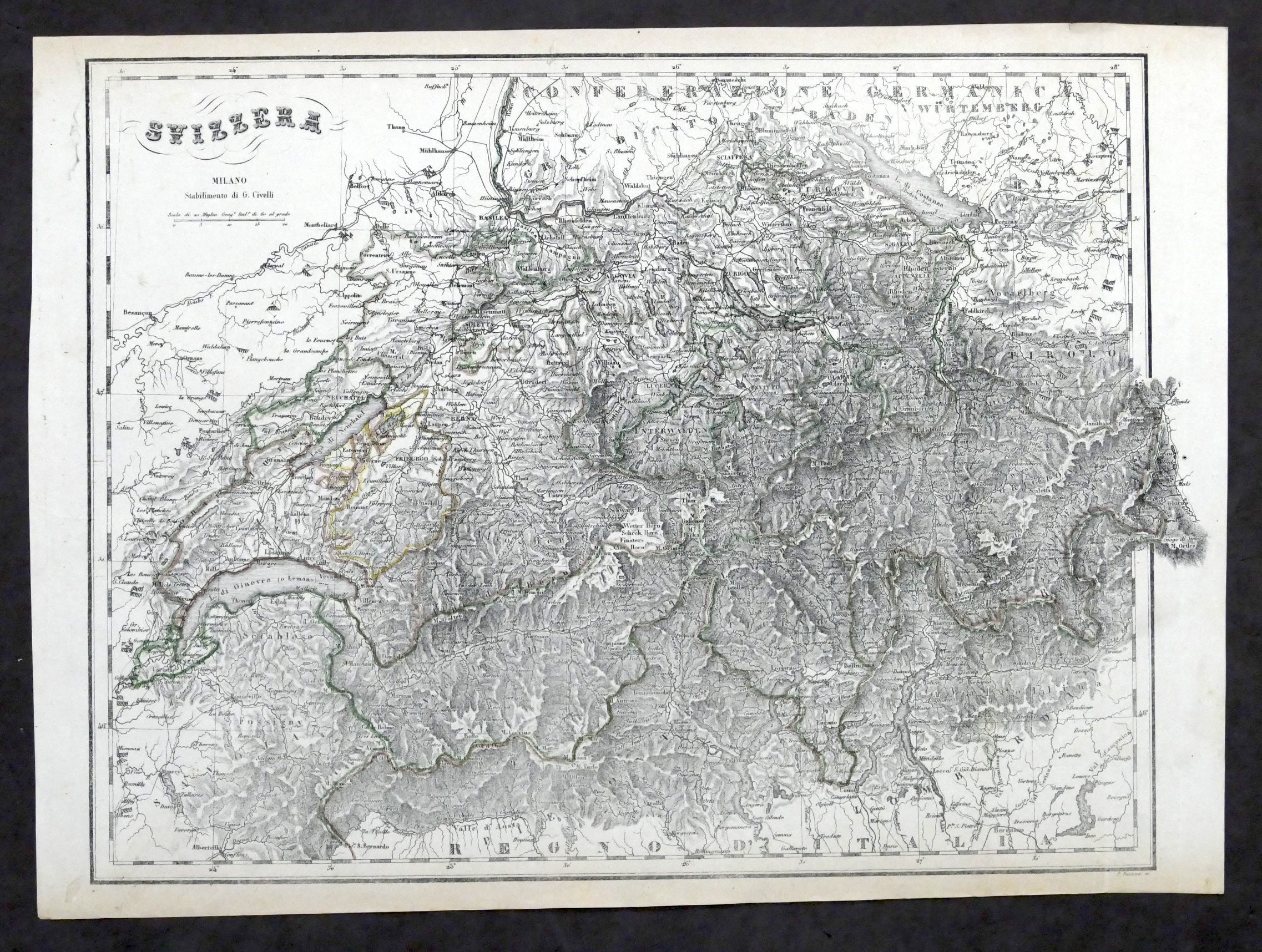 Carta geografica - Svizzera - Stabilimento Civelli - 1880 ca.