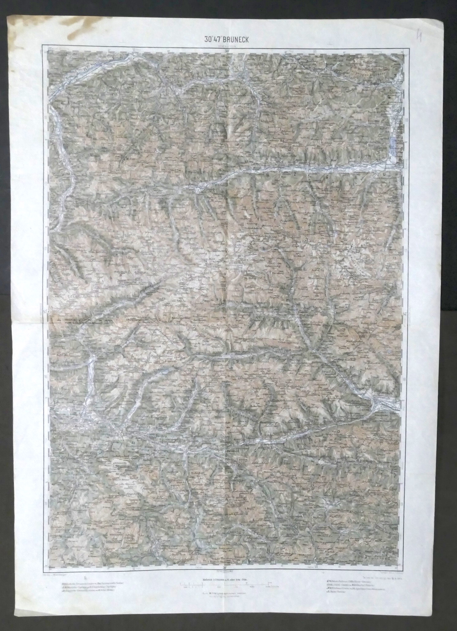 Carta Geografica di Brunico (Bruneck) e dintorni - 1914
