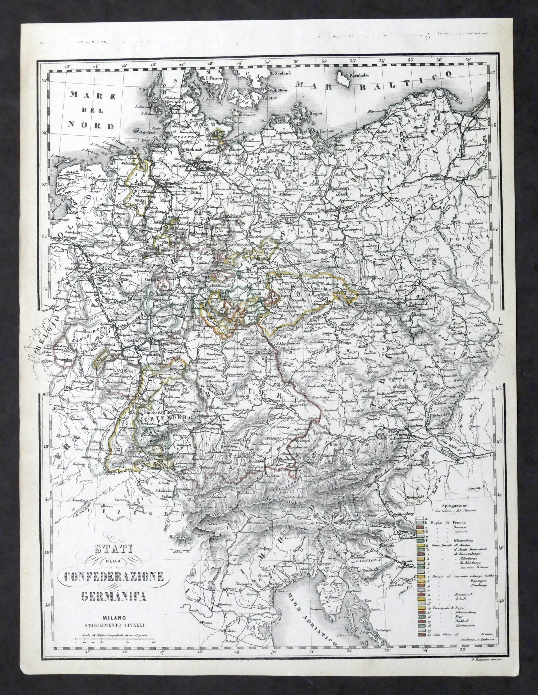 Carta geografica Stati Confederazione Germania - Stabilimento Civelli - 1880 …