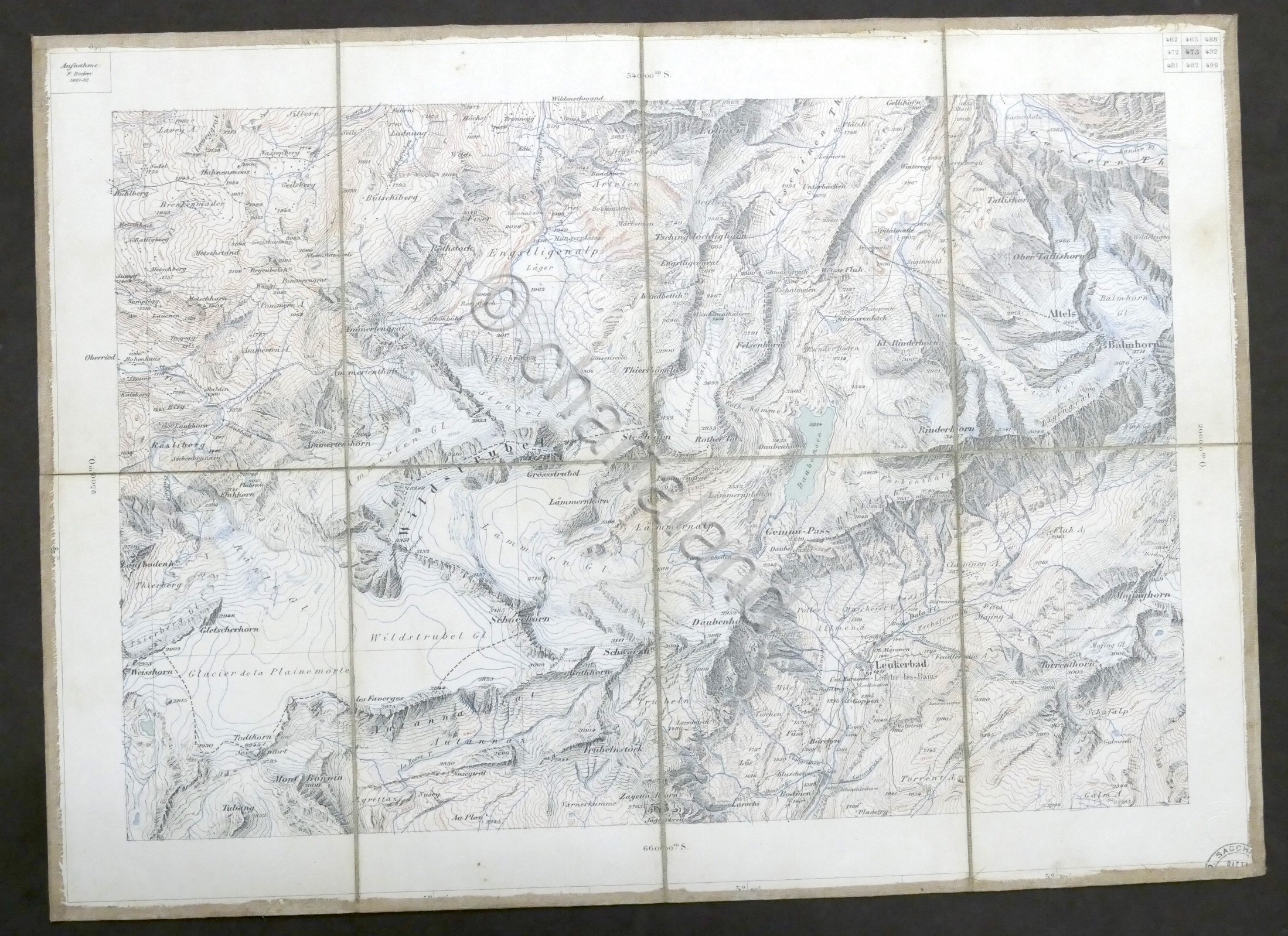 Carta geografica Svizzera zona Wildstrubel / Leukebard - Fine '800 …