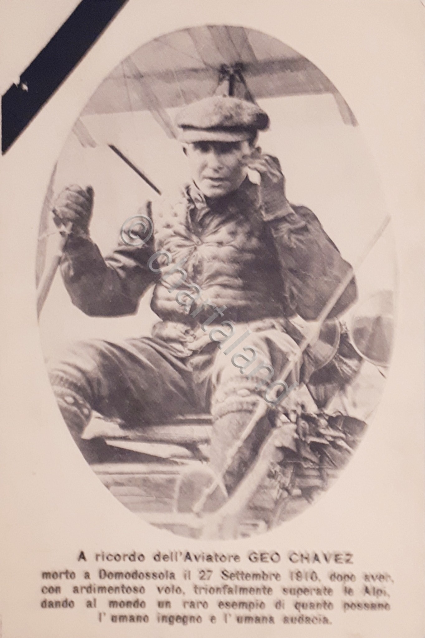 Cartolina - A ricordo dell'Aviatore Geo Chavez - Domodossola 27 …
