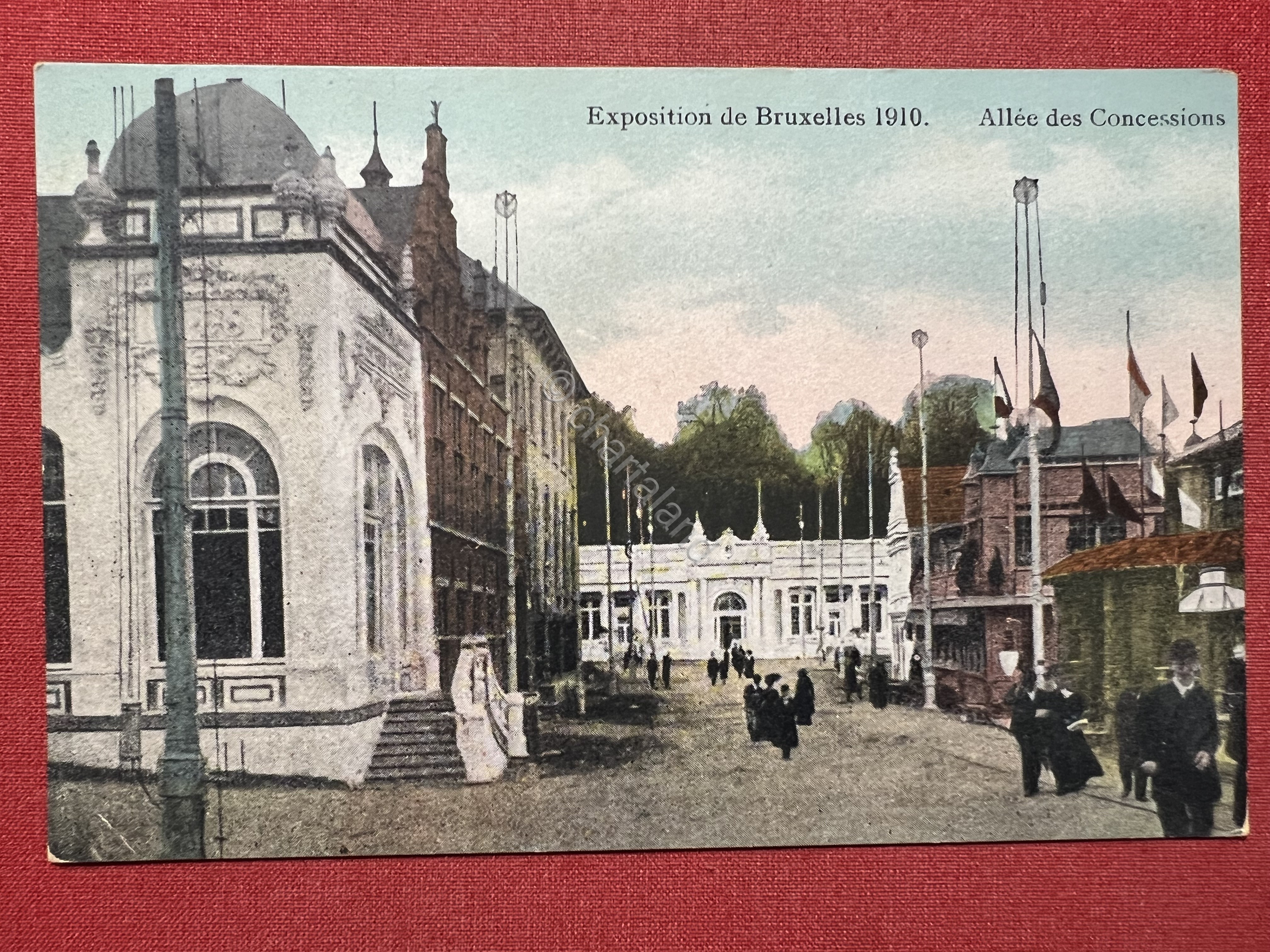 Cartolina - Exposition de Bruxelles 1910 - Allée des Concessions