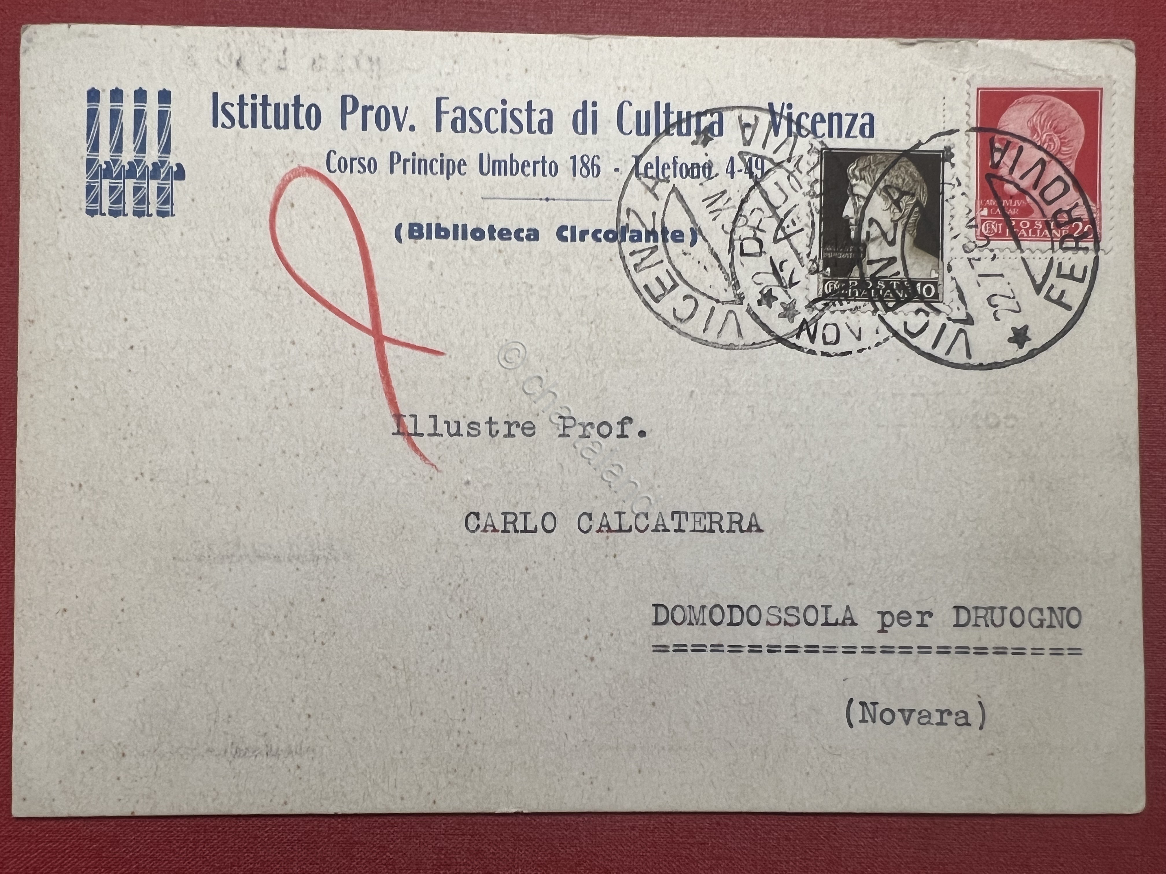 Cartolina - Istituto Prov. Fascista di Cultura - Vicenza - …