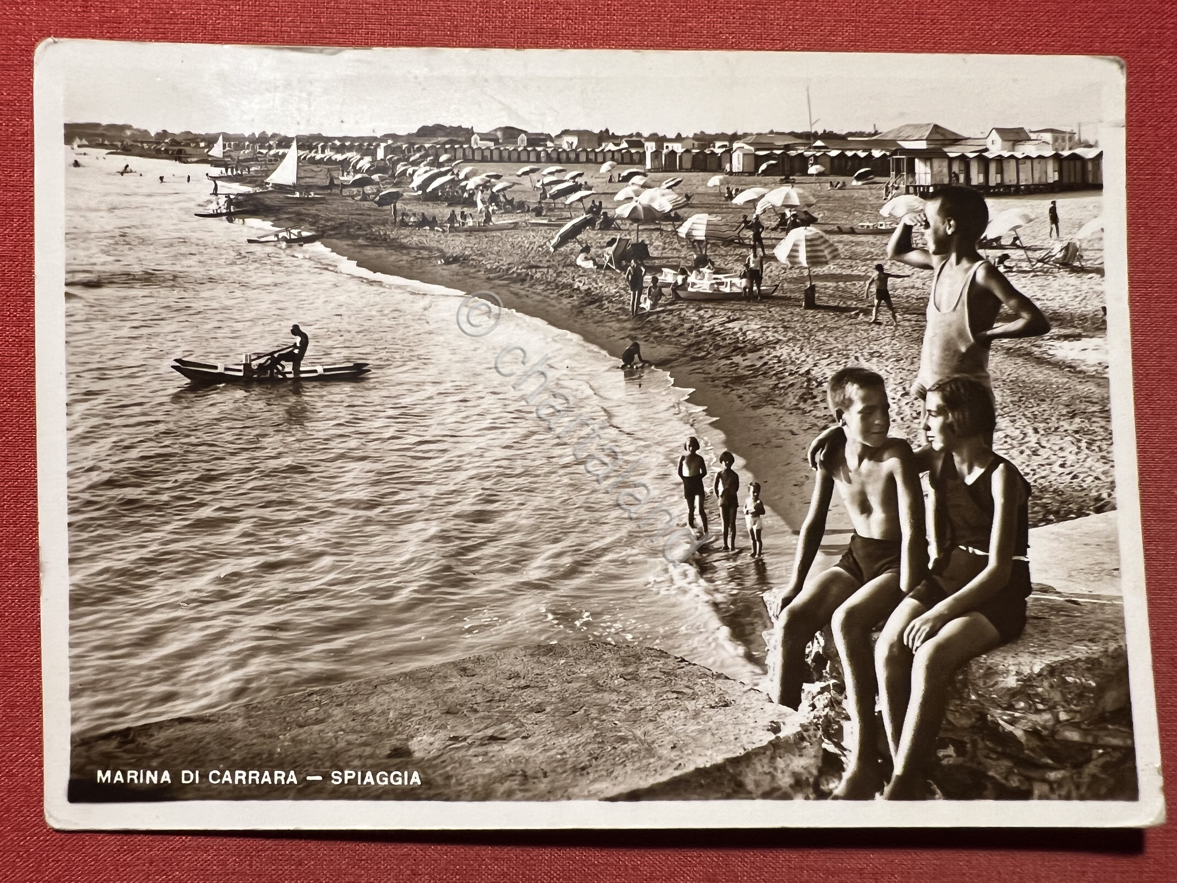 Cartolina - Marina di Carrara - Spiaggia - 1936