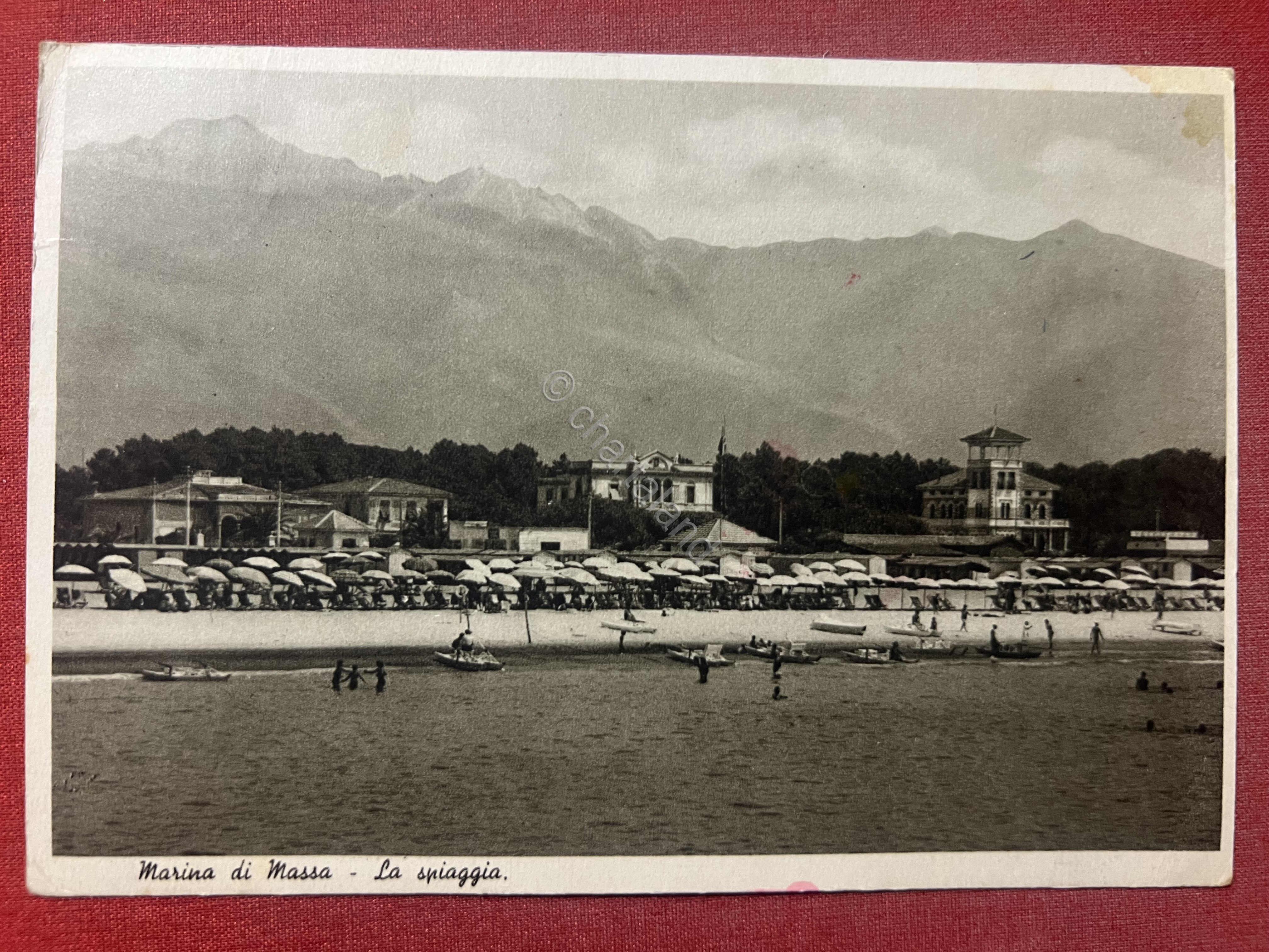 Cartolina - Marina di Massa - La Spiaggia - 1938