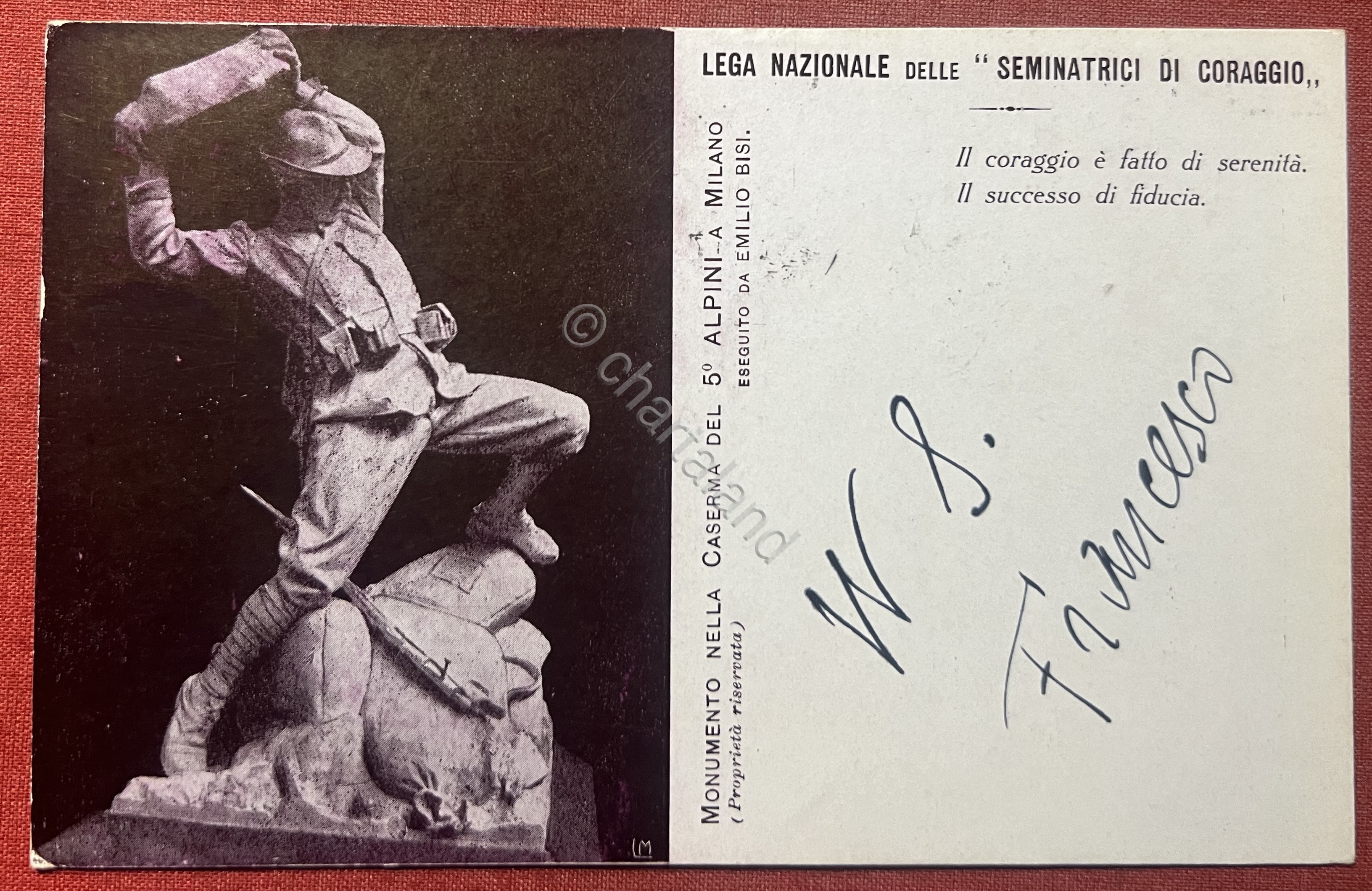 Cartolina - Monumento nella Caserma del 5° Alpini a Milano …