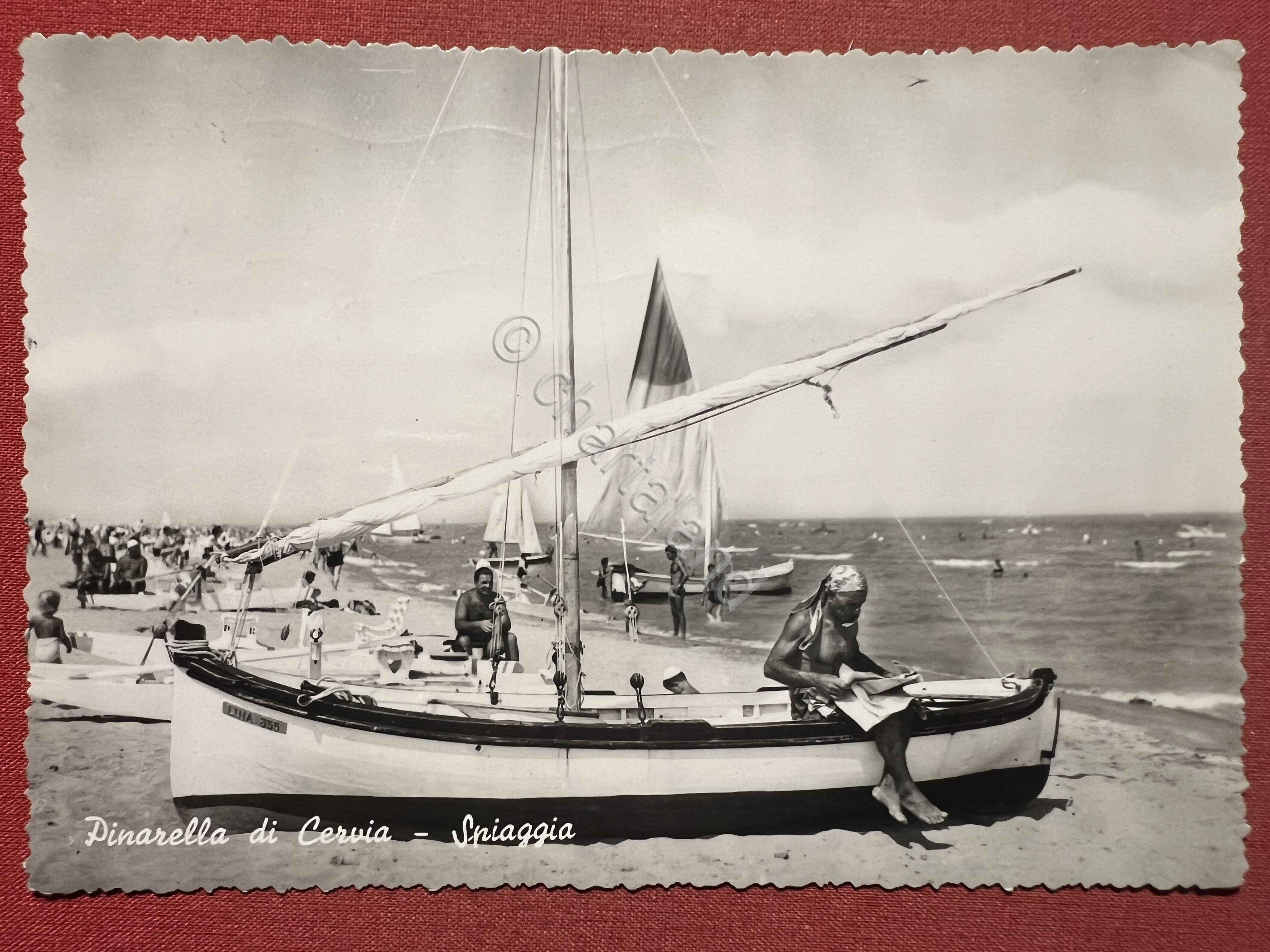 Cartolina - Pinarella di Cervia - Spiaggia - 1956