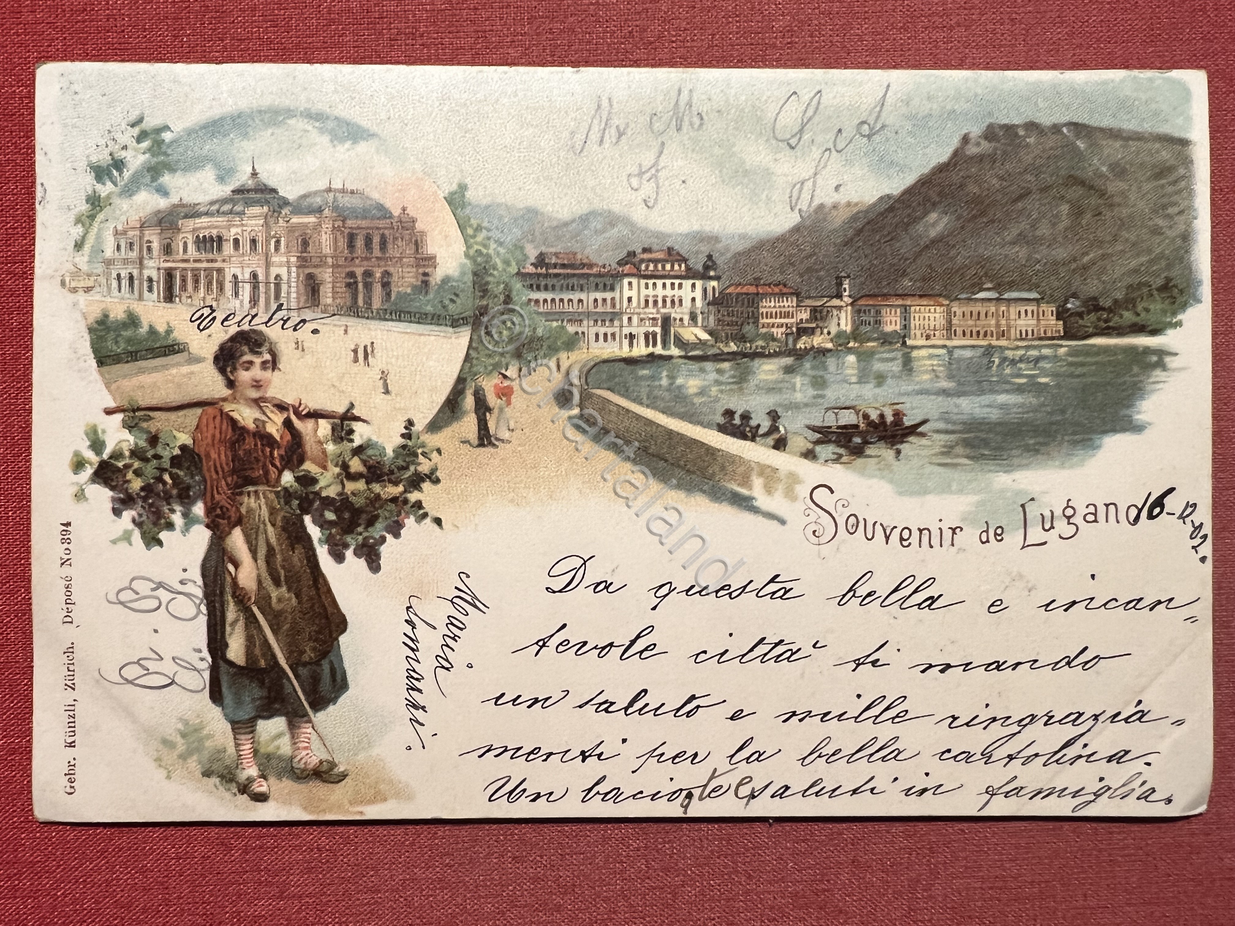 Cartolina - Souvenir de Lugano - Teatro - Lago - …