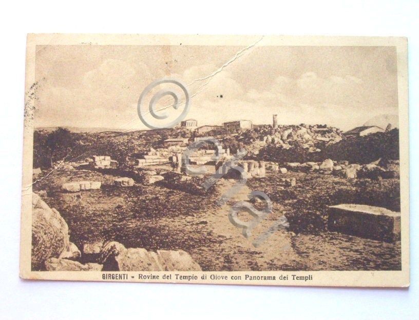 Cartolina Agrigento Girgenti - Rovine del Tempio di Giove 1924.