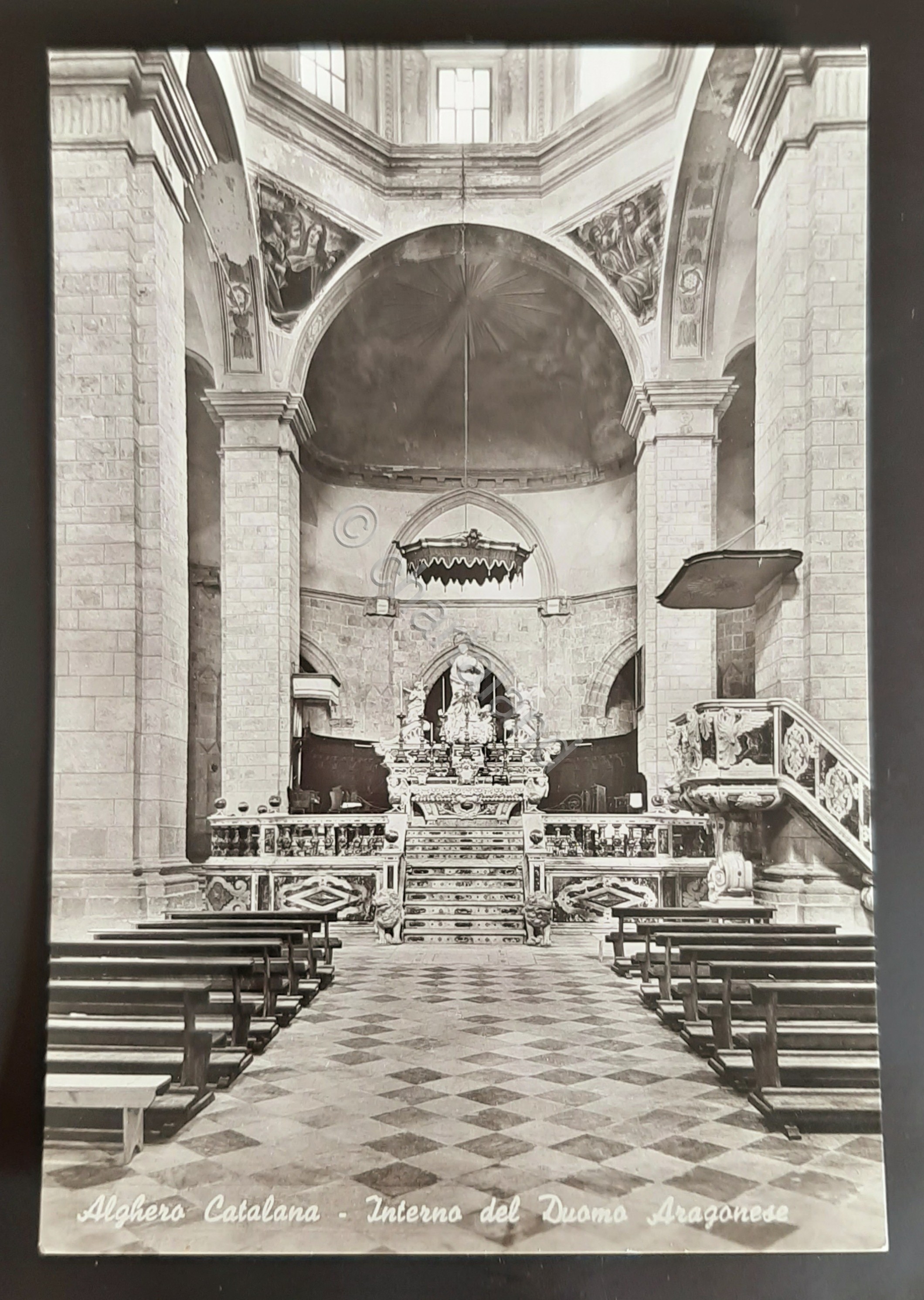 Cartolina Alghero Catalana - Interno del Duomo Aragonese - 1950
