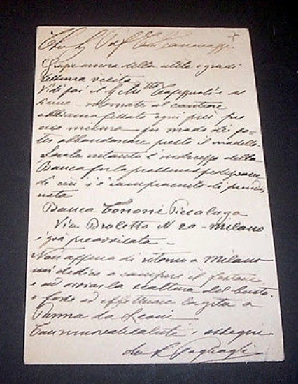 Cartolina Autografo Lodovico Pogliaghi scultore porte Duomo Milano - 1930