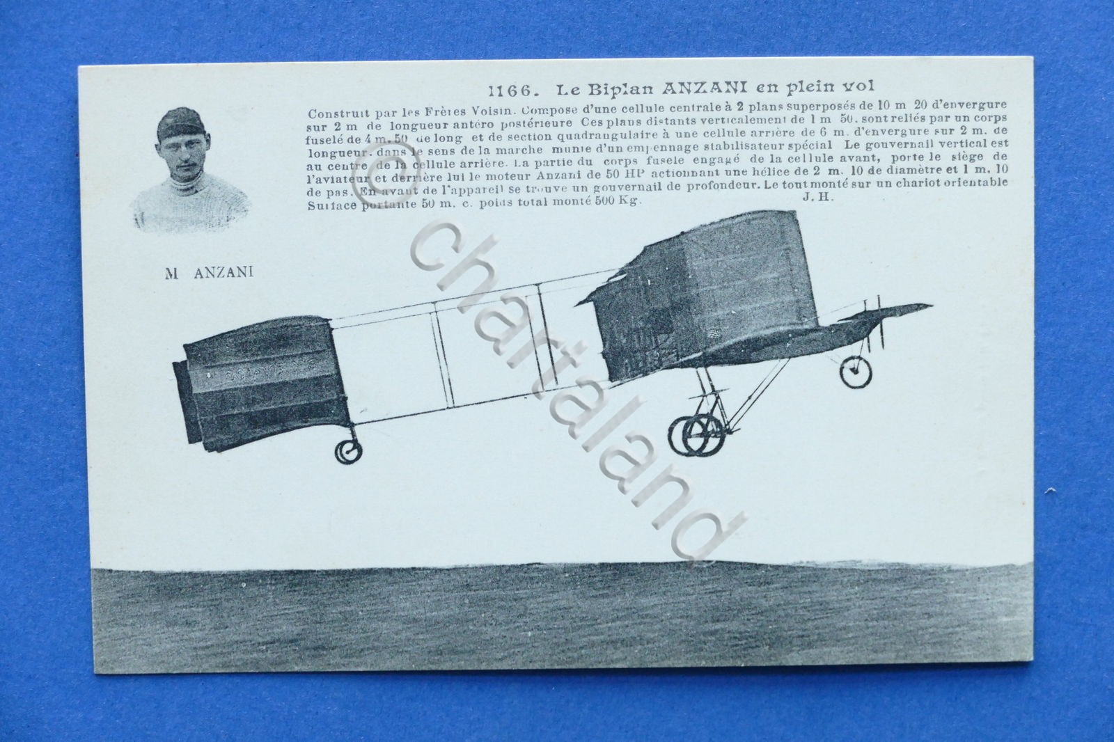 Cartolina Aviazione - Biplano Anzani in pieno volo - 1915 …
