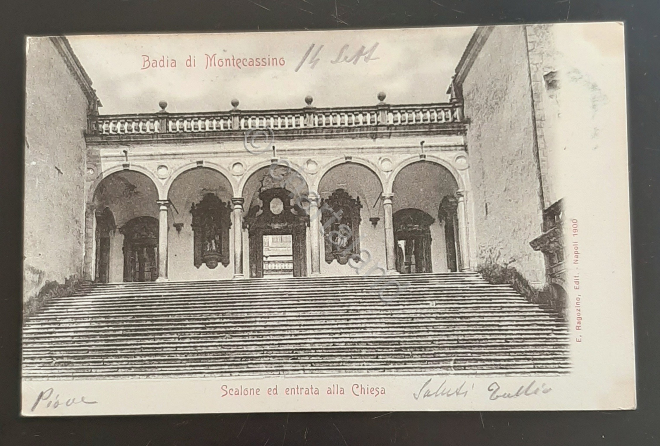 Cartolina Badia di Montecassino - Scalone ed entrata alla Chiesa …