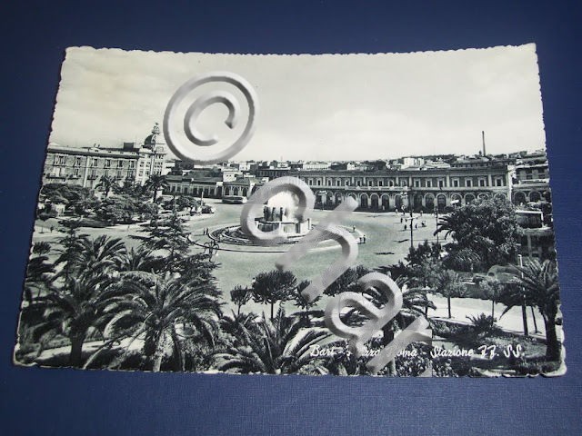 Cartolina Bari - Piazza Roma - Stazione ferroviaria 1955.
