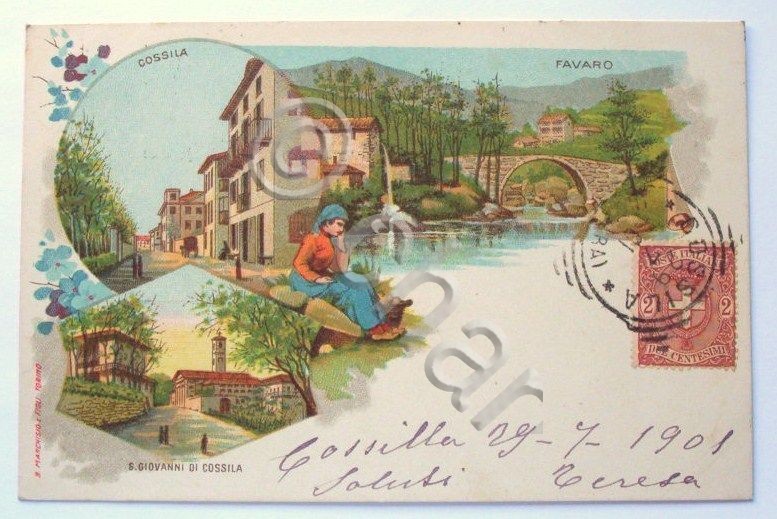Cartolina Biella Favaro - S. Giovanni di Cossila 1901.