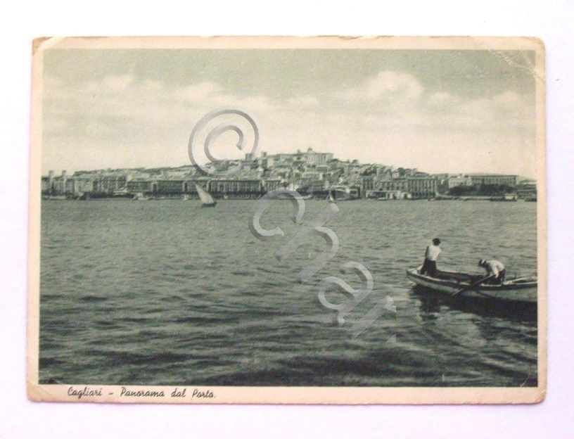 Cartolina Cagliari - Panorama dal Porto 1937.