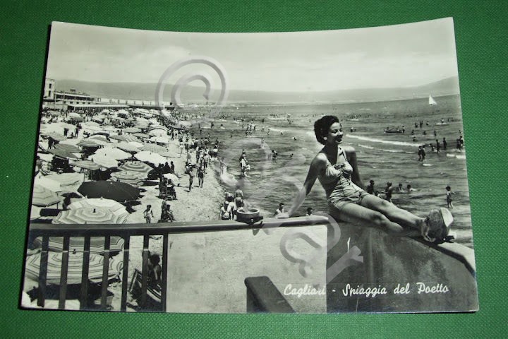 Cartolina Cagliari - Spiaggia del Poetto - 1955.