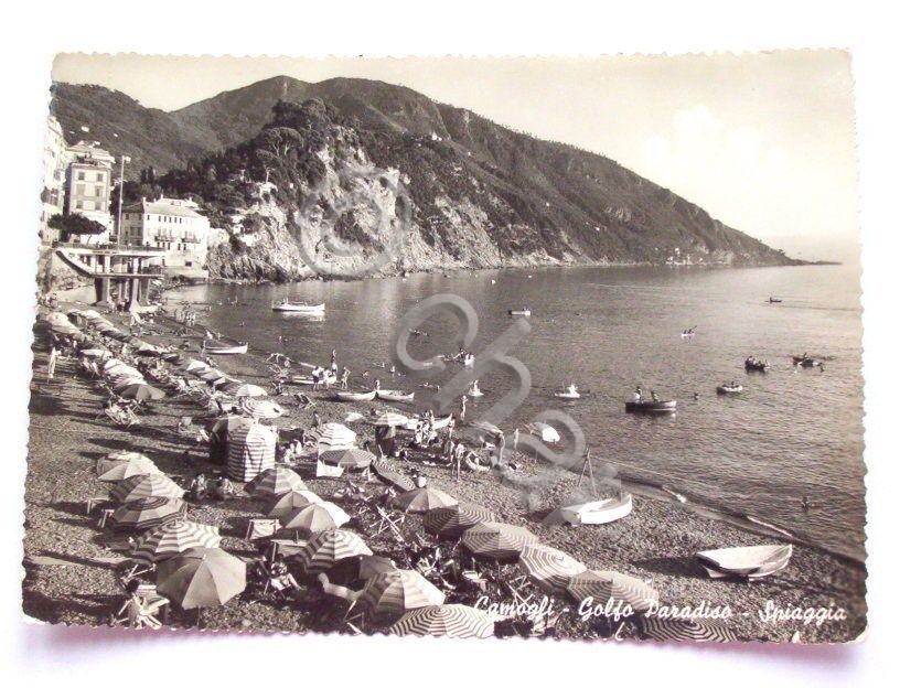 Cartolina Camogli - Golfo Paradiso - Spiaggia 1957.