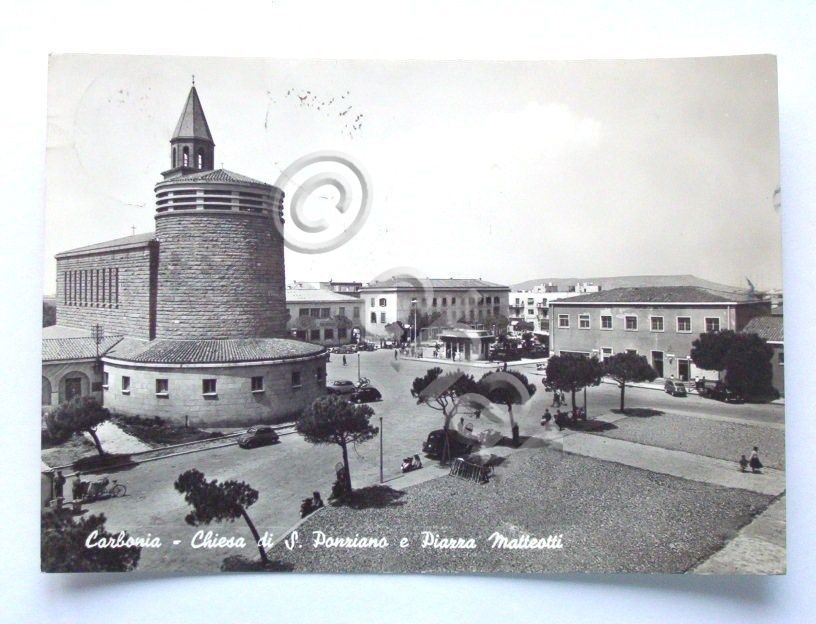 Cartolina Carbonia - Chiesa di S. Ponziano 1961.