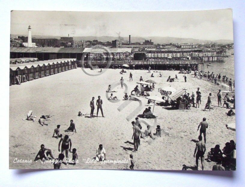 Cartolina Catania - Spiaggia Plaia Lido Spampinato 1950.