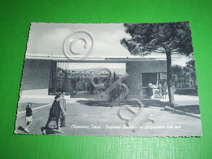 Cartolina Chianciano Terme - Stabilimento Acquasanta - Ingresso 1957.