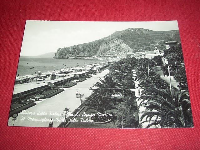 Cartolina Finale Ligure Marina - Viale delle Palme 1952