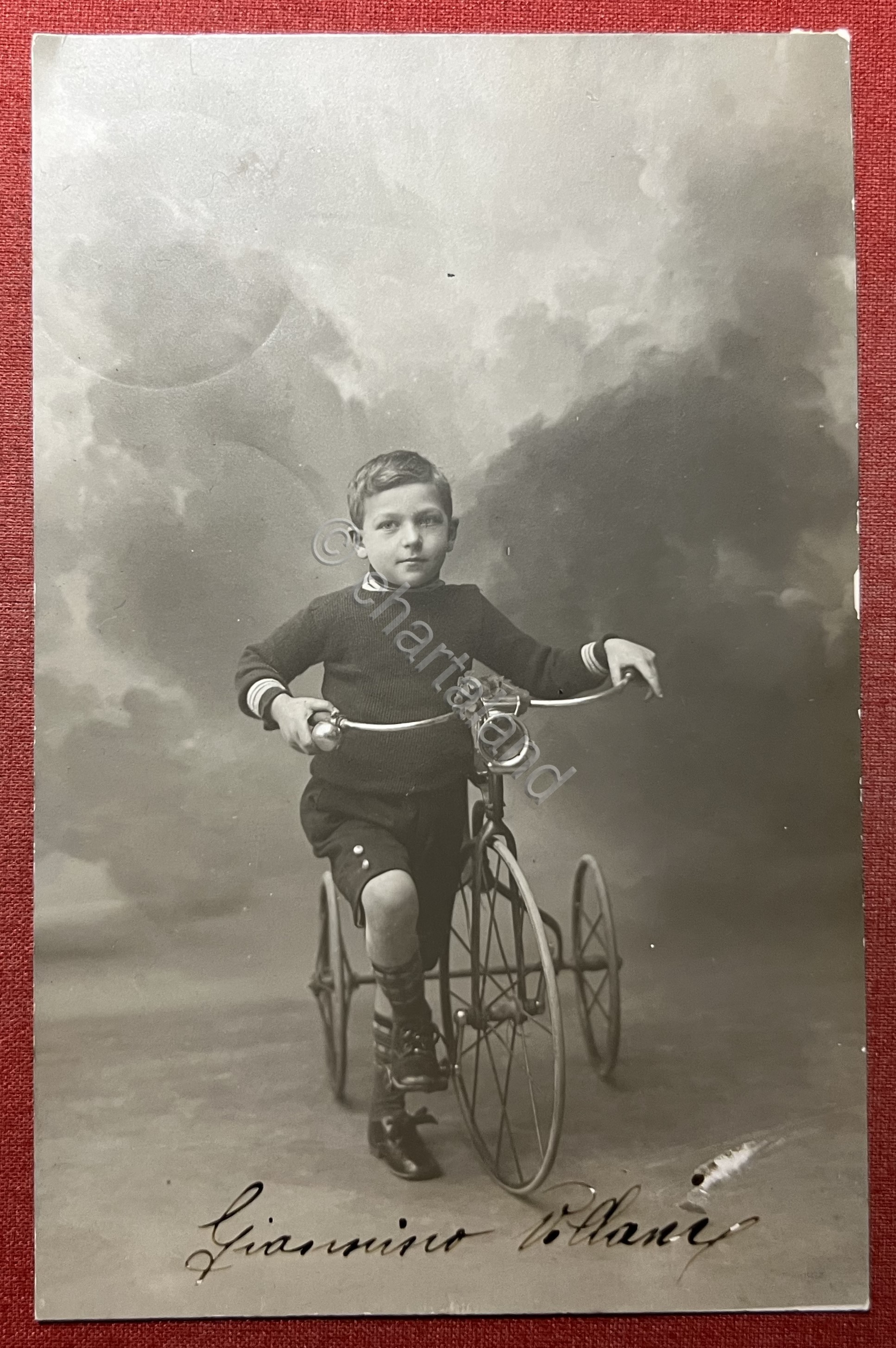 Cartolina Fotografia Bambino con bicicletta - 1912