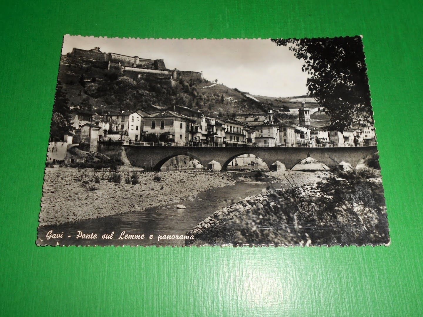 Cartolina Gavi - Ponte sul Lemme e panorama 1952.