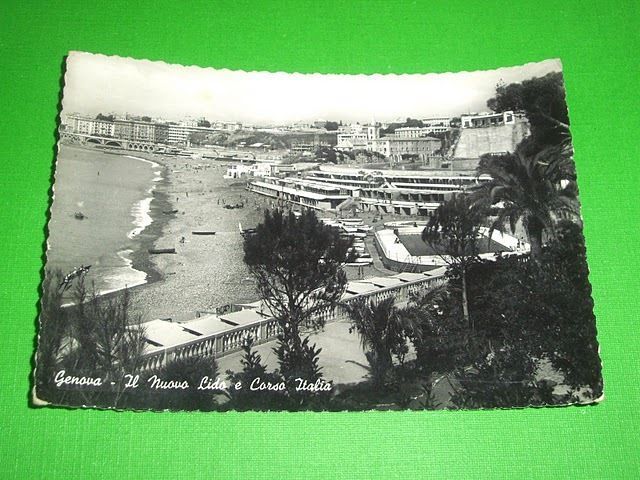 Cartolina Genova - Nuovo Lido e Corso Italia 1953.