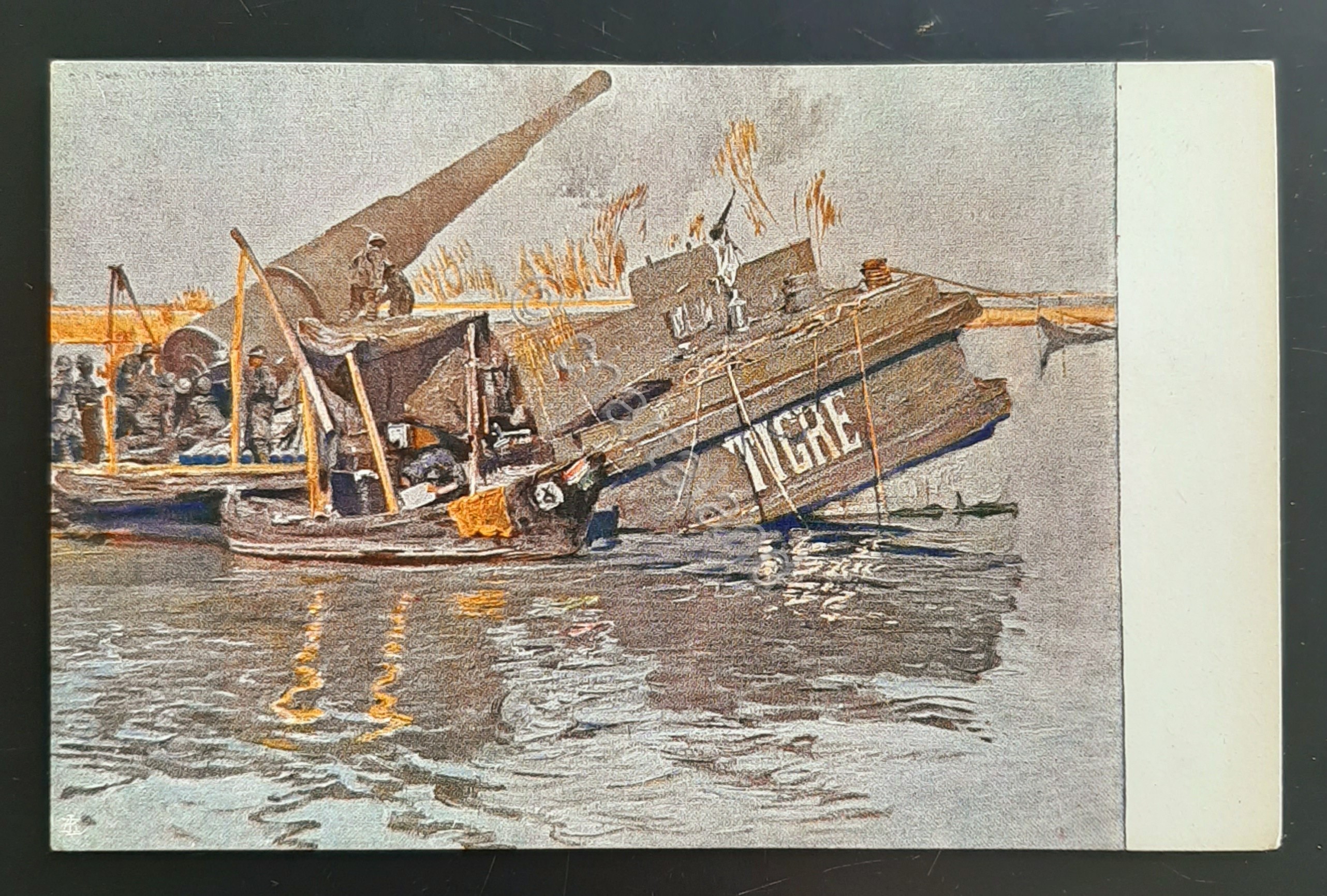 Cartolina Il pontone Tigre nel Canale di Cenesa - 1920