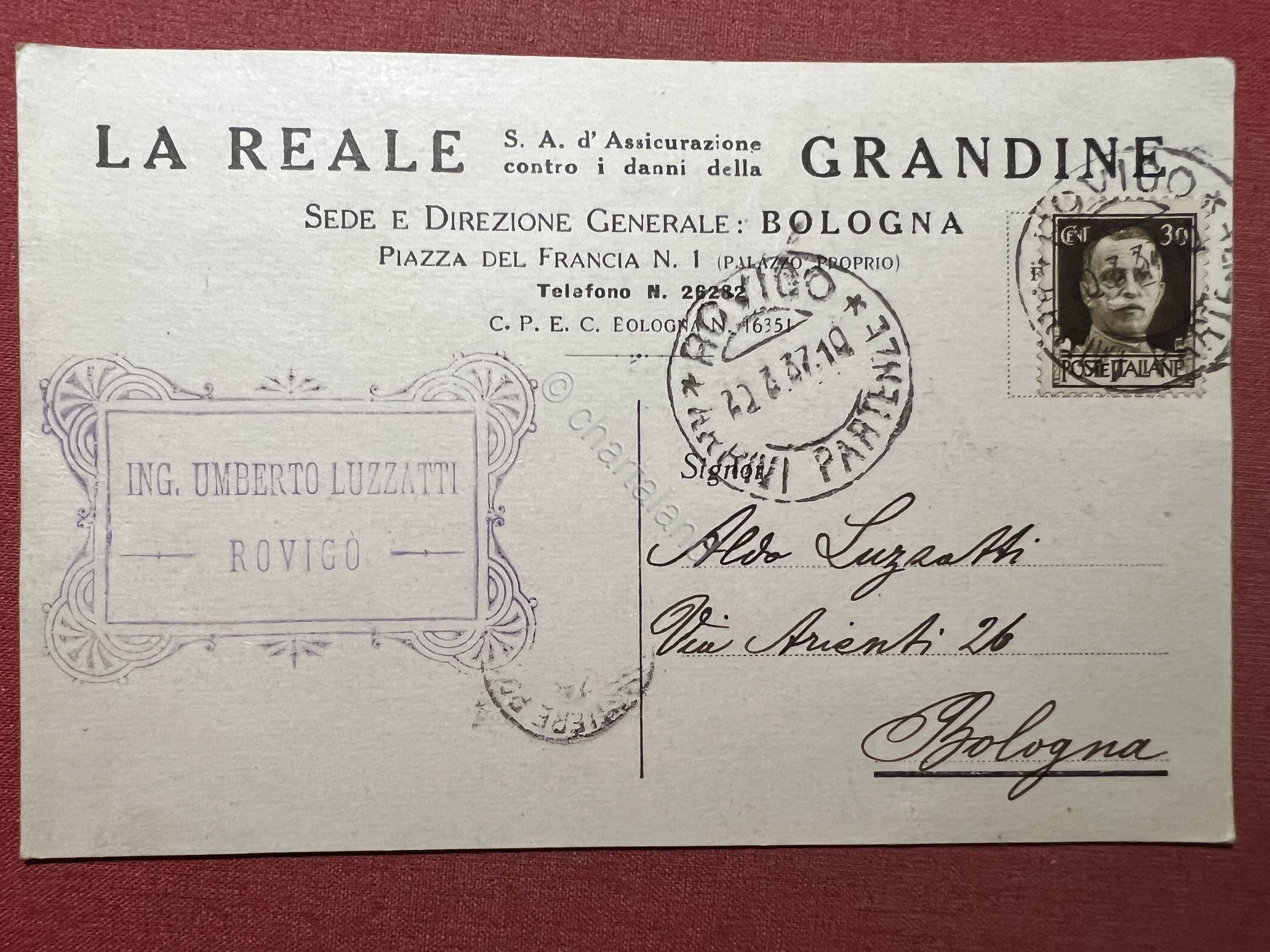 Cartolina La Reale - S. A. d'Assicurazione contro i danni …