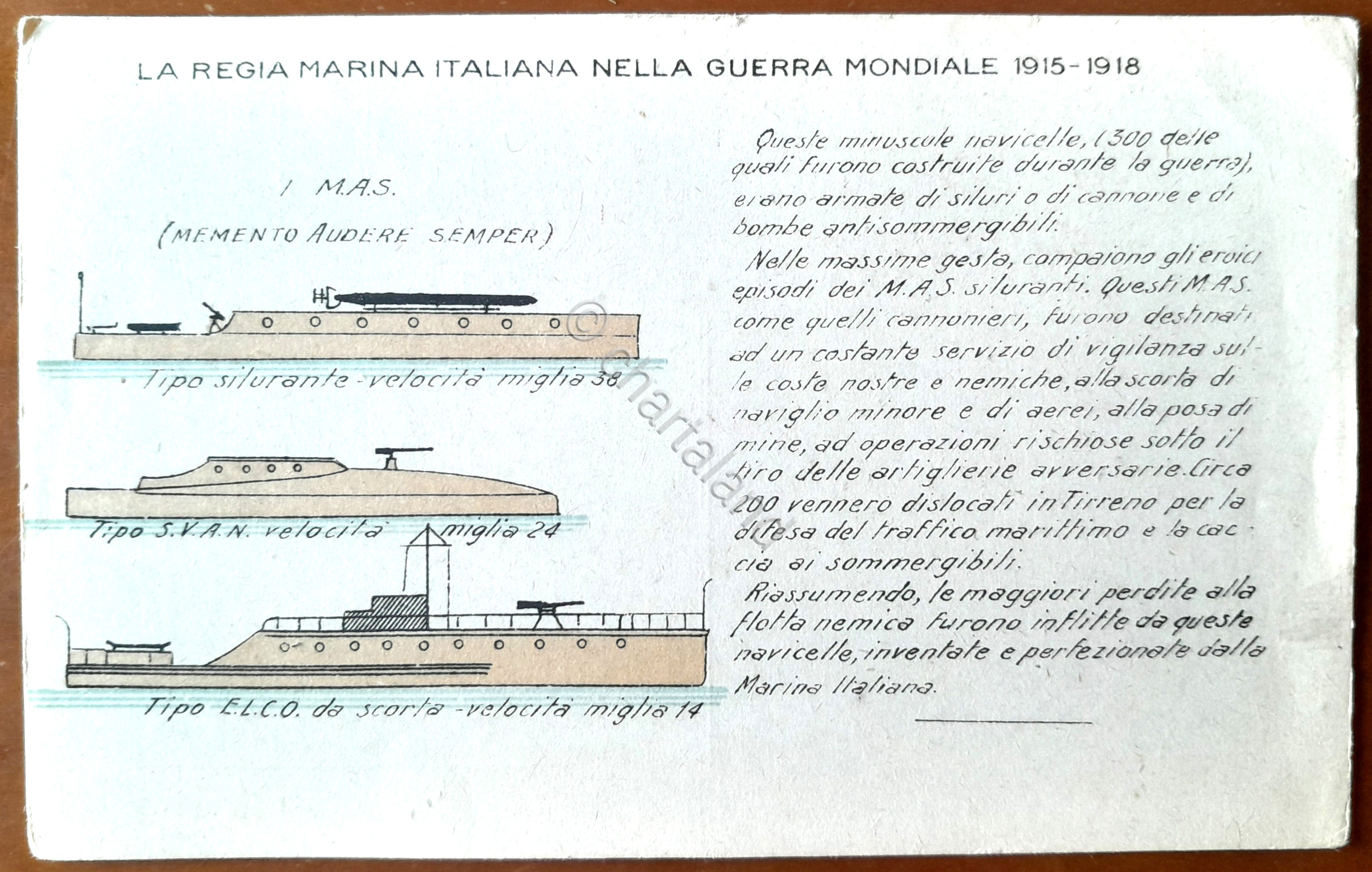 Cartolina La Regia Marina italiana nella Guerra Mondiale 1915-1918 - …
