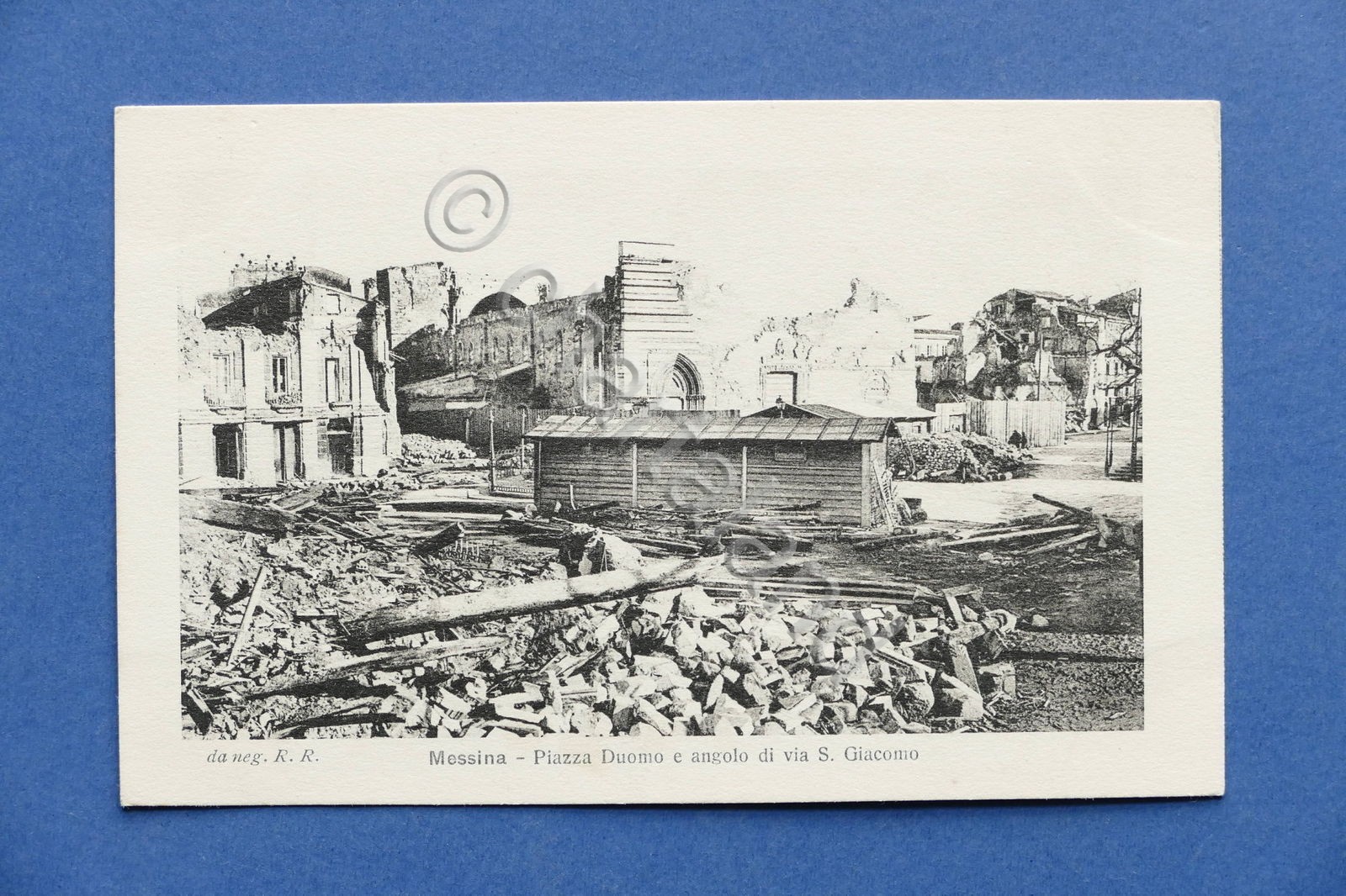 Cartolina Messina dopo terremoto 1908 - Piazza Duomo e angolo …